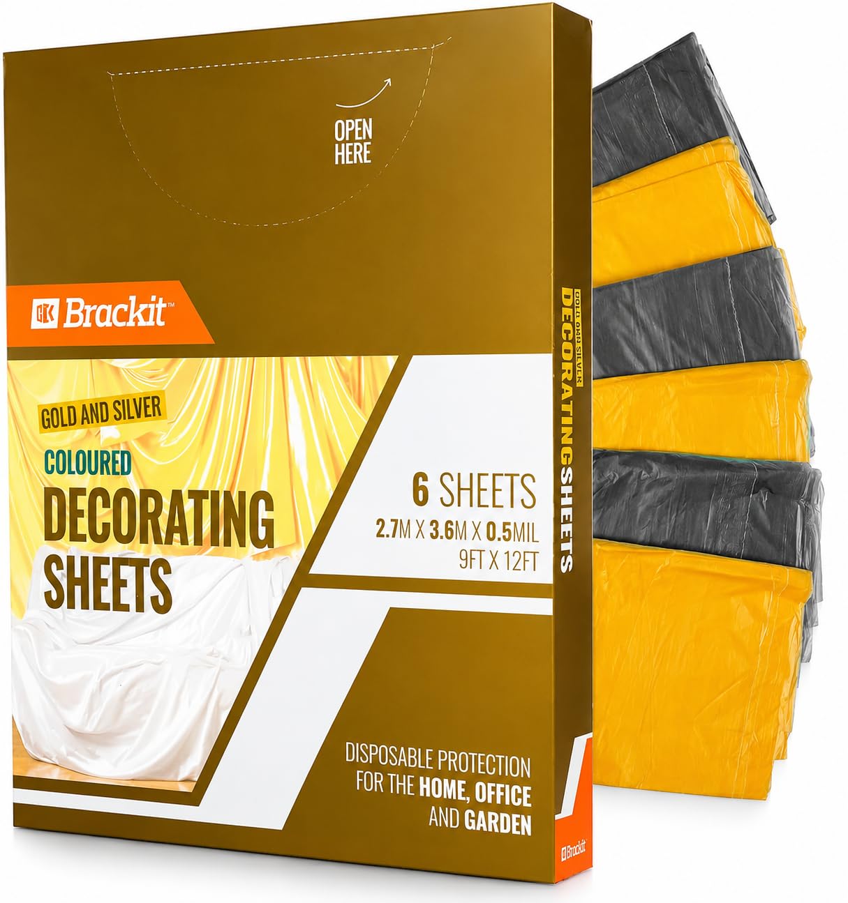 Brackit Premium Lightweight Disposable Dust Sheets - 6-Pack 3.6m x 2.7m (12x9ft) - Polythene Dustproof Waterproof Sheets for Furniture Wrapping and Moving.