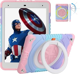 XZC iPad 9th/ 8th/ 7th Generation Case iPad 10.2 Case 2021/2020/2019 Heavy Duty Shockproof Rugged Cover with Rotating Stand/Pencil Holder/Carrying Shoulder Strap Pink