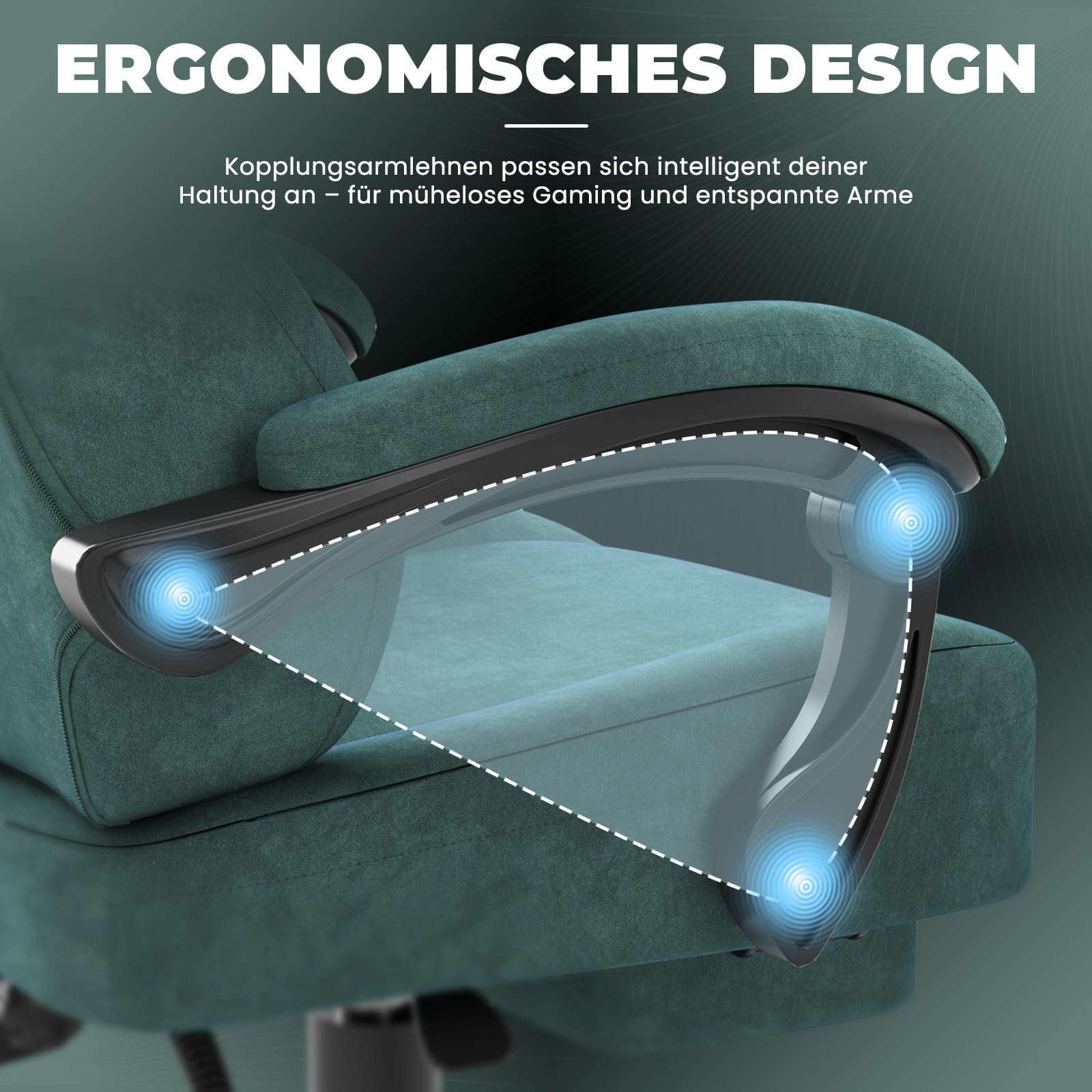 Huracan Chaise Gaming Ergonomique, Fauteuil Gamer avec Repose-Pieds Télescopique Coussin à Ressorts, Support Lombaire, Tissu Velours Respirant pour Les Longues Sessions de Gaming et de Travail, Vert