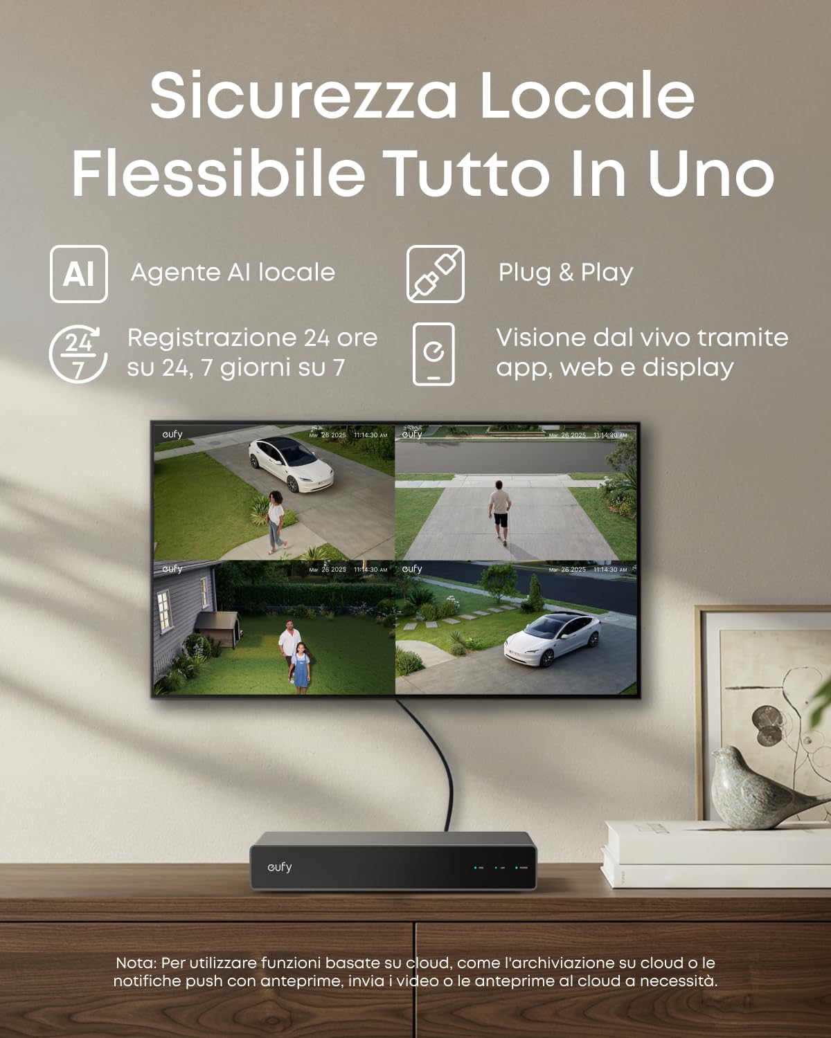 Sistema NVR PoE eufy E40, 4 Telecamere 4K, Telecamera Esterna, 4K UHD, Campo Visivo 122°, Visione Notturna a Colori, Reg. 24/7, rilevamento AI, Strobo Rosso e Blu, NVR 8 canali, HD 2 TB preinstallato