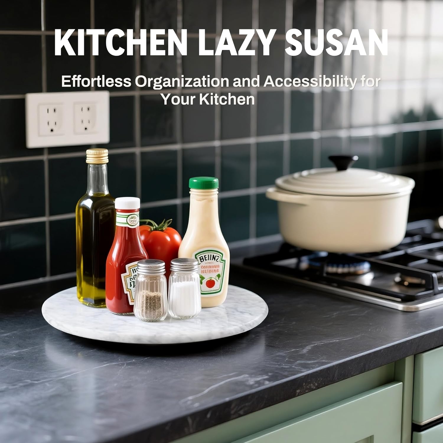 Marble Lazy Susan, 12" Lazy Susan Board with Silent Rotating, Natural Marble Cake Turntable for Countertop Kitchen Turntable Storage, Cupcake, Food, Centerpieces