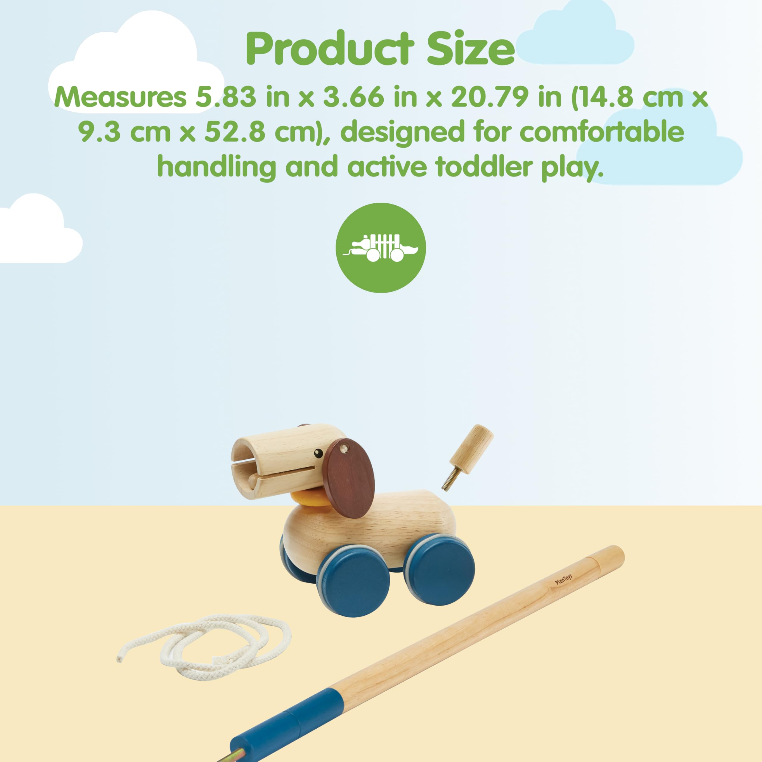PlanToys Jouet à Tirer et Pousser Chien - Jouet à Pousser et à Tirer 3-en-1 en Bois - Jouet à Tirer Chien 1+ An