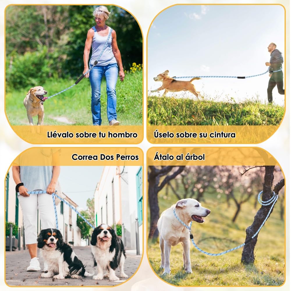 SlowTon Correa para Perros Hands Free de (10 pies), Correa Doble de Nylon Multifuncional 8 en 1 para Perros, Correa de Entrenamiento Reflectante sin Enredos