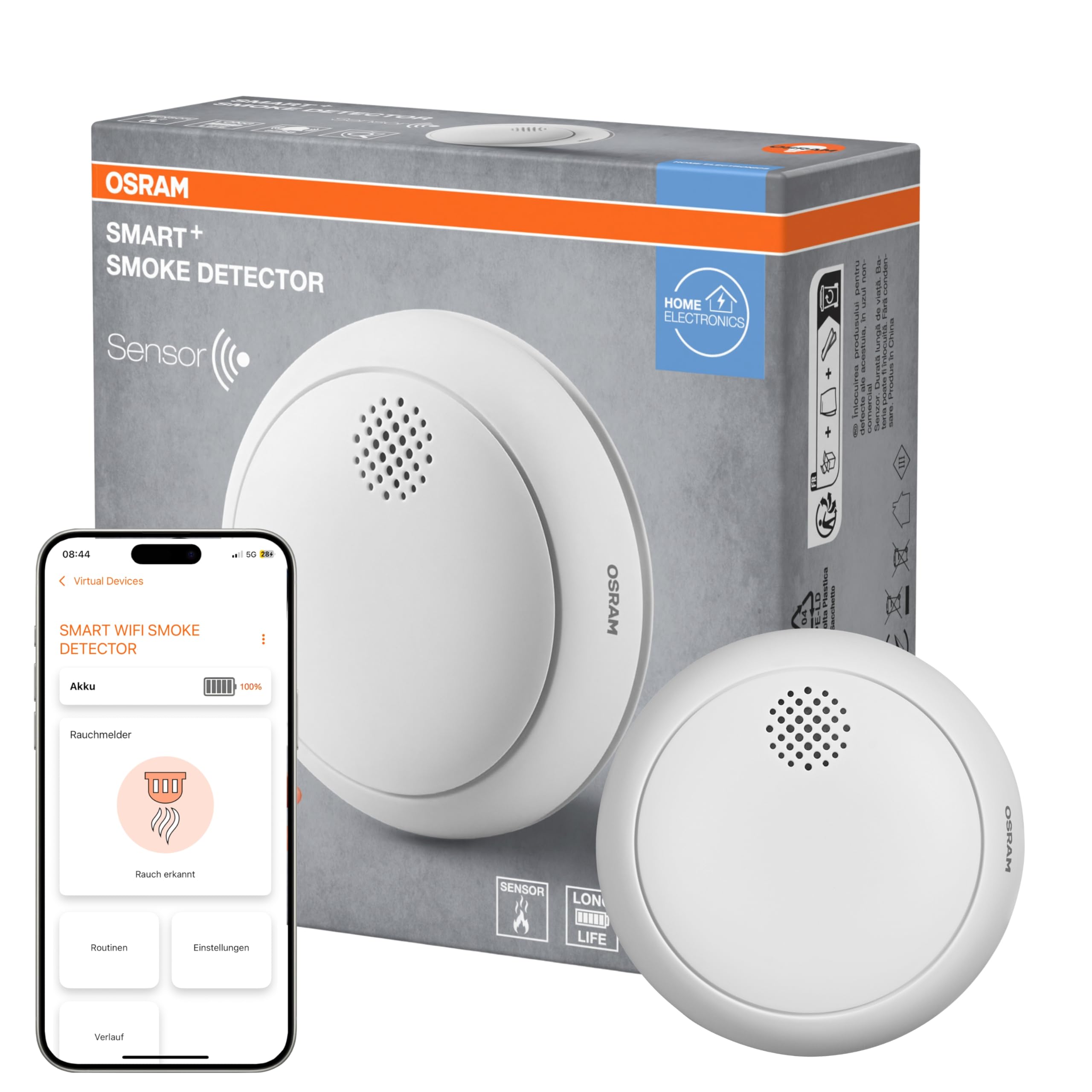 OSRAM SMART+ WiFi Rauchmelder, IP20, Kunststoff, 86 mm, weiß