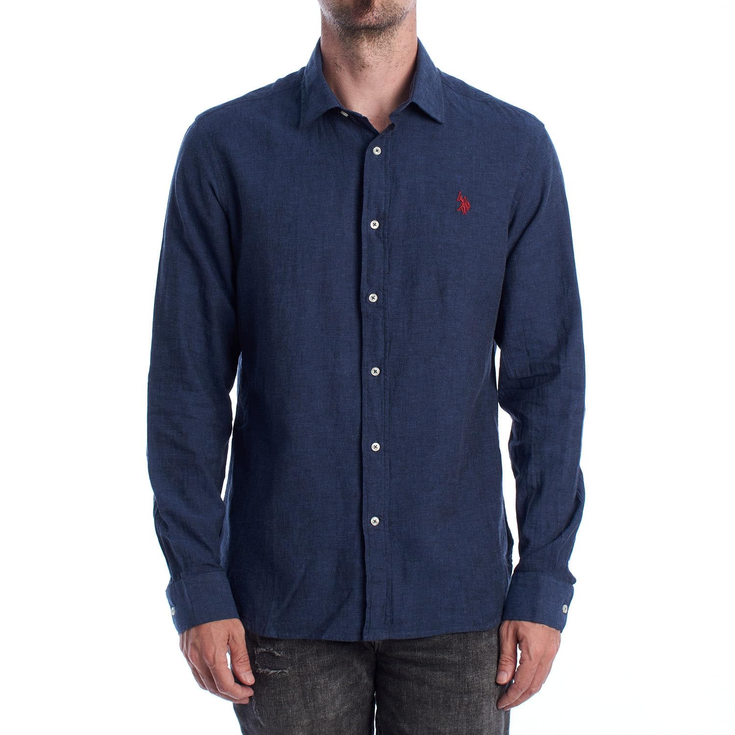 U.S. POLO ASSN. Koszula męska z długim rękawem z bawełny i lnu US41104030