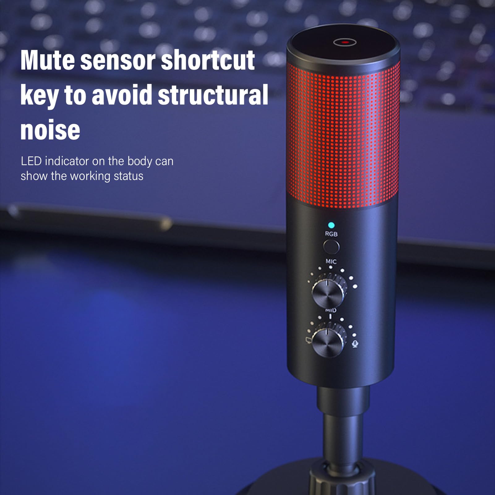 Mikrofon Komputerowy USB, Mikrofon Gier RGB z Układem Mikrofonu Szumu, 11 Trybów Oświetlenia z dynamiczną synchronizacją, uniwersalną strukturę Złącza, wtyczką i zabawą
