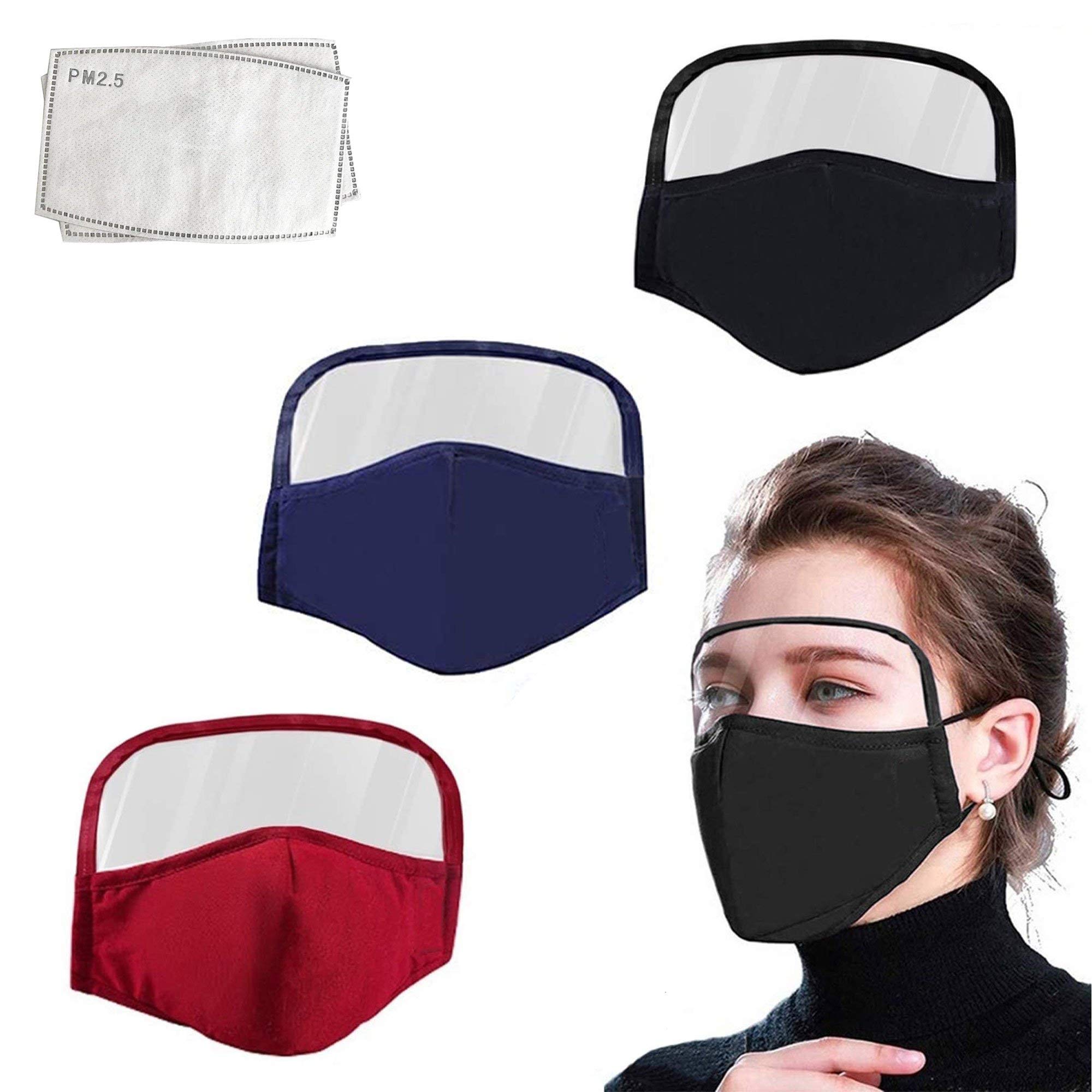 ASATECHED Cotton Outdoor Haze Dust Face Health Protection Face Macks with Eyes Bandana + 2 Filters (Blue)