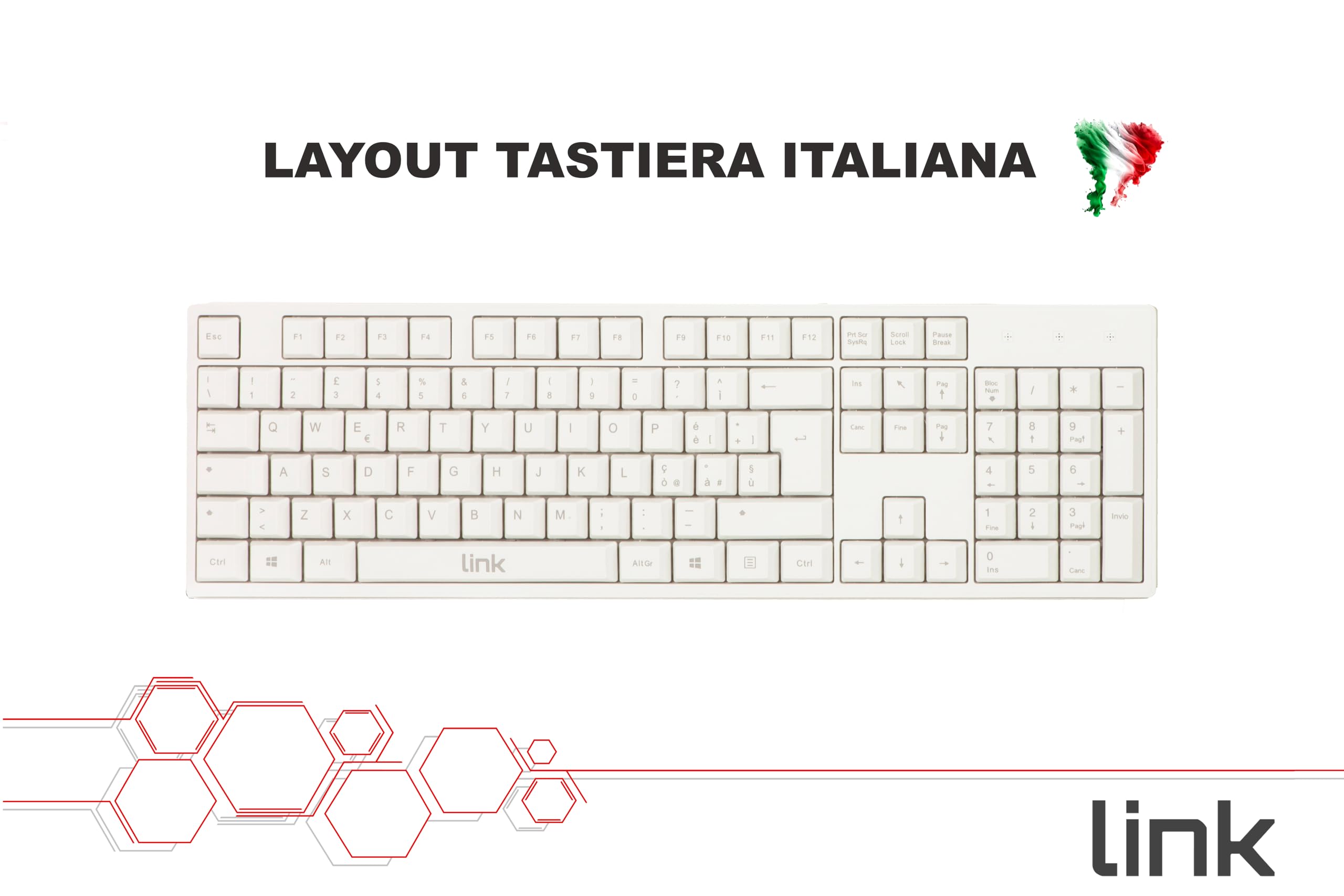 LINK Tastiera Italiana 105 Tasti Colore Bianco CONNETTORE USB