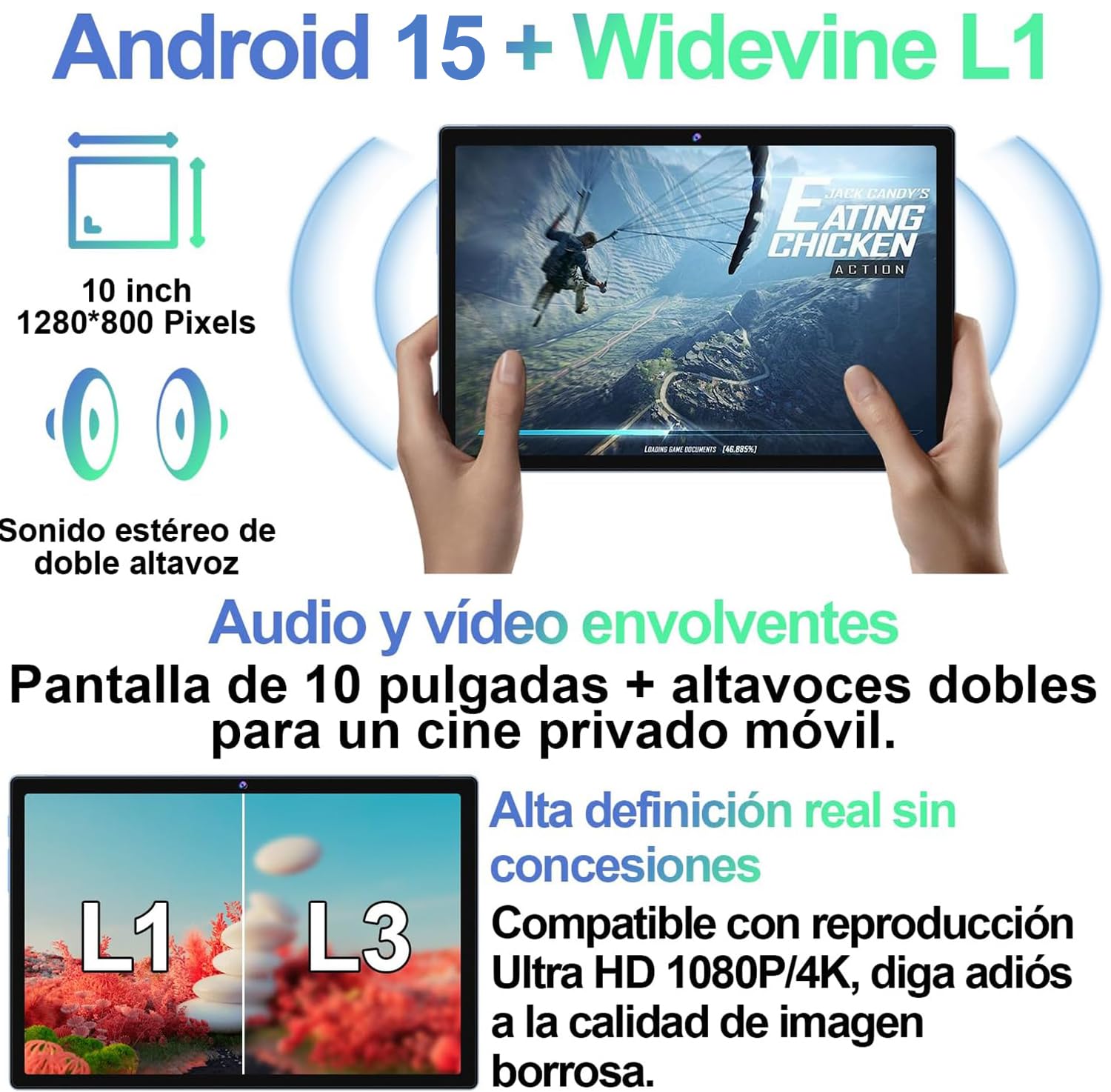 Tablet 10 Pollici Android 15, 22GB RAM+128GB ROM (1TB TF), Widevine L1, Octa-Core, 5G WiFi 6, GPS, Face ID, BT 5.0, 8000mAh, 5MP+8MP, Tablet 2 in 1 con Tastiera e Mouse, Corpo in Metallo - Nero