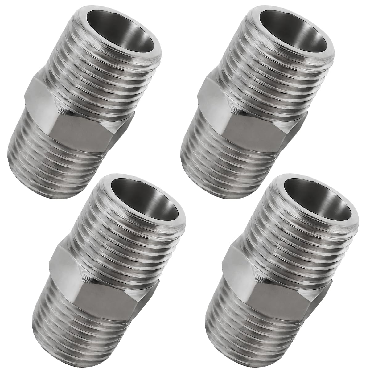 Beduan 1/4 Male NPT Hex Nipple Stainless Steel Pipe Fitting 4PCS