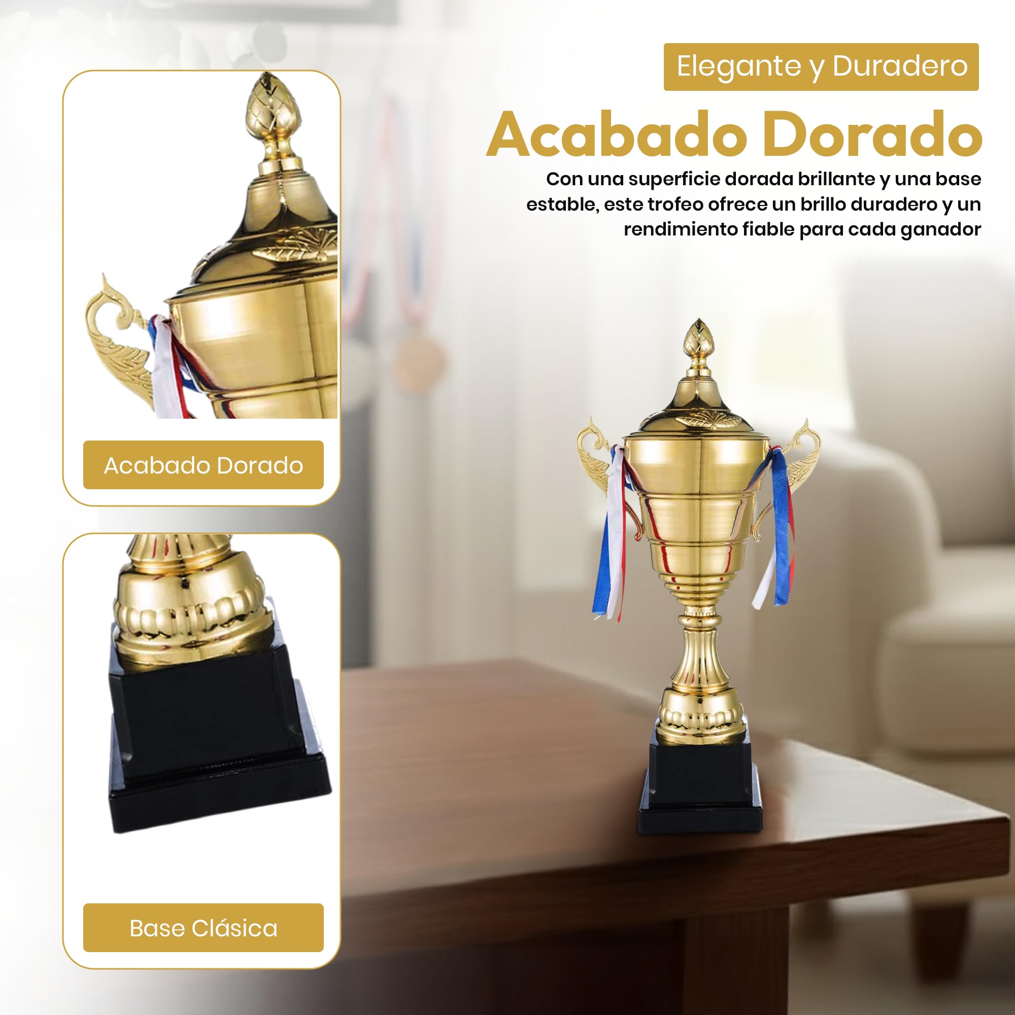 Copa de Oro XXL Taza de Ganador con Tapa 36 cm Trofeo Personalizable