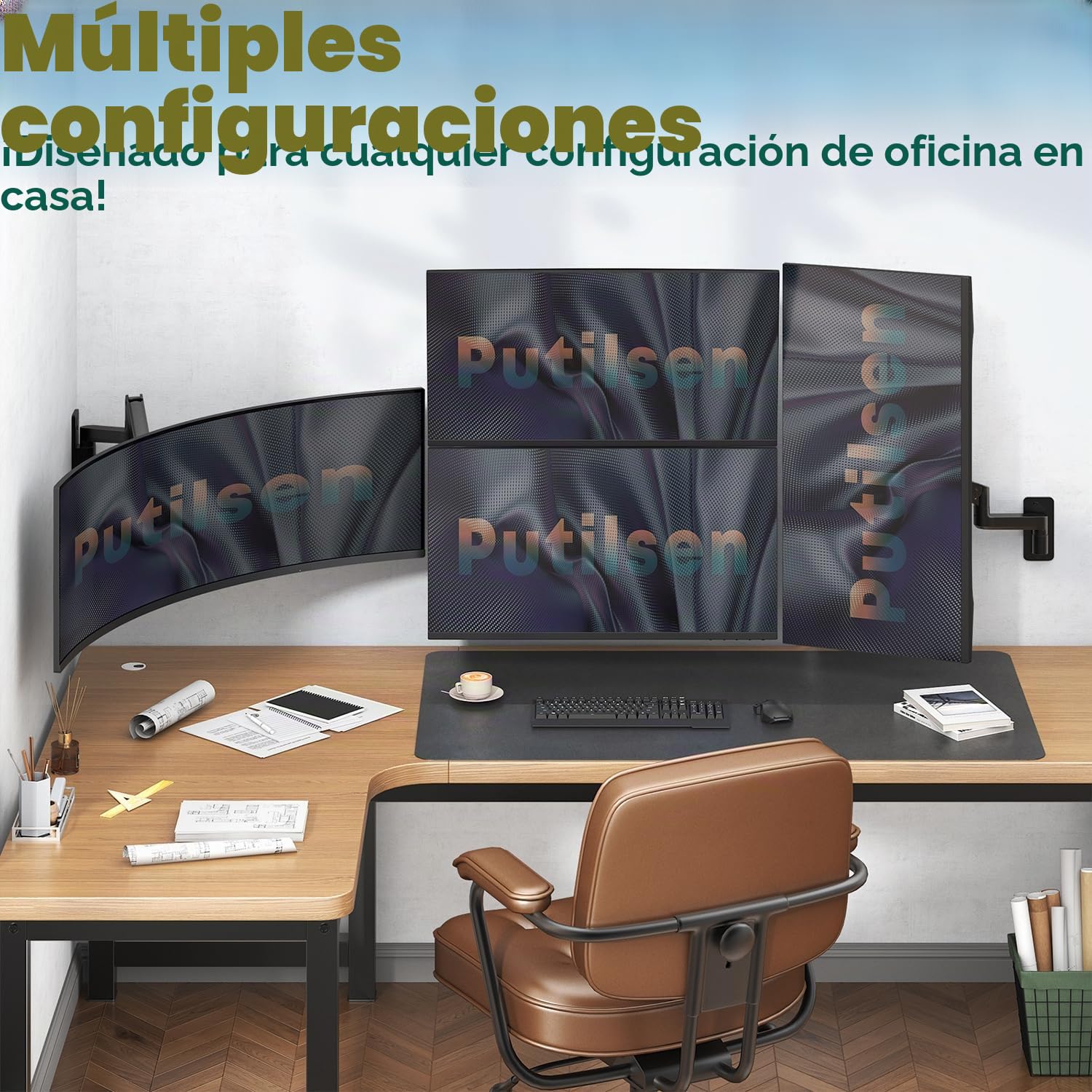 Soporte Monitor Pared para Monitor de 17 a 57 Pulgadas – Brazo con Resorte de Gas en Altura, Inclinable y Giratorio,Load 2-20KG VESA 75/100/200