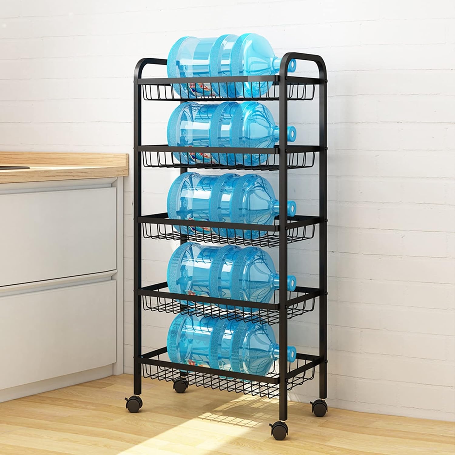 オーガナイザーシェルフ/シェルフユニット ステンレス鋼のトロリーキッチン野菜バスケットラック床に取り付けられた果物と野菜の収納ラック