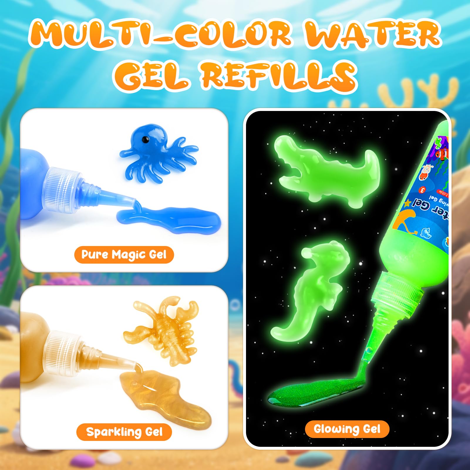 Dreamon Aqua Gelz Set Ricarica per Bambini – Compatibile con Magic Gel Toy Set – 8 Colori Water Gel e 2 Bustine di Cloruro di Calcio