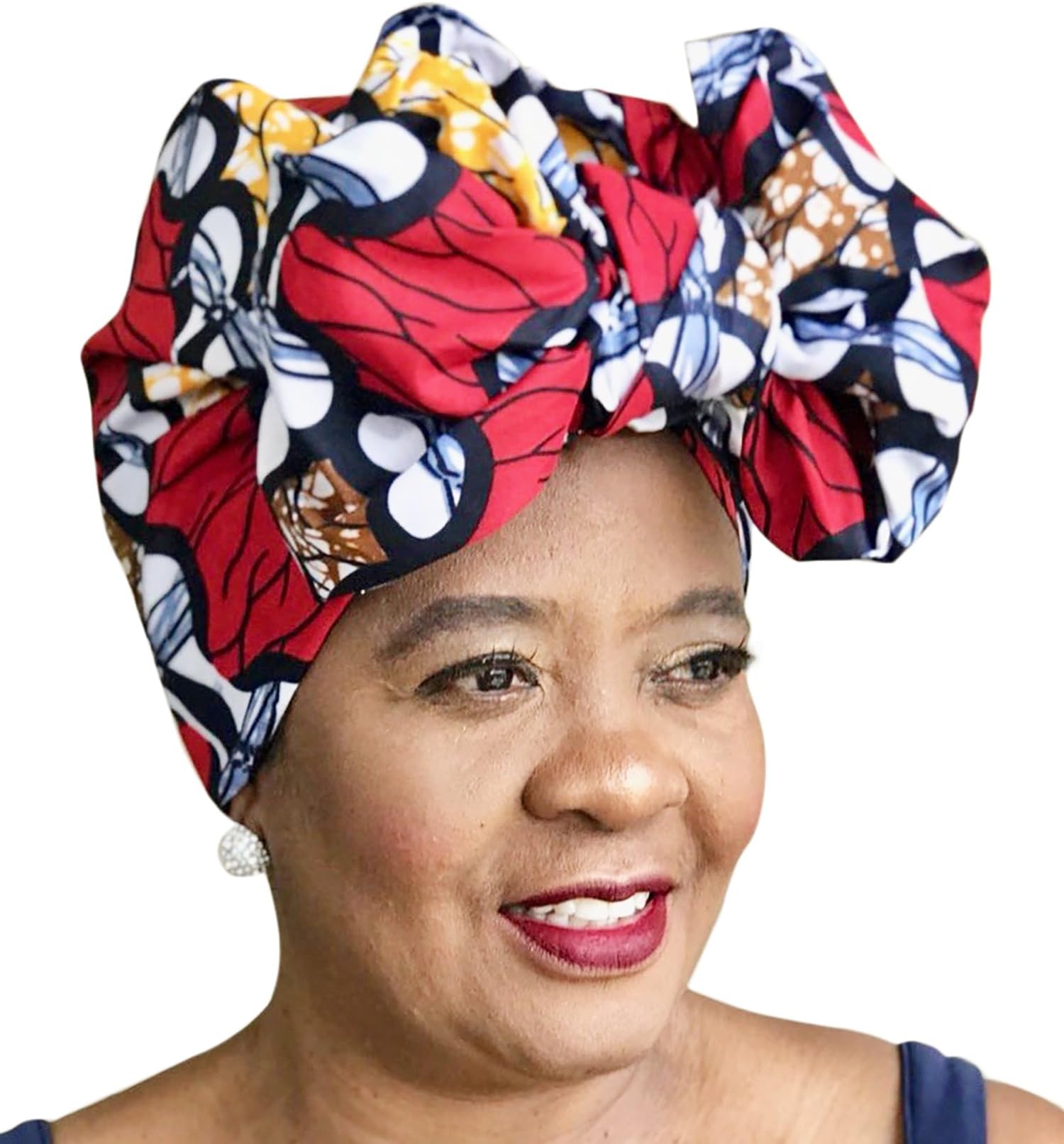 African Head Wrap Tribal Scarf Gele Stylish Headgear Red Yellow Ankara Fabric