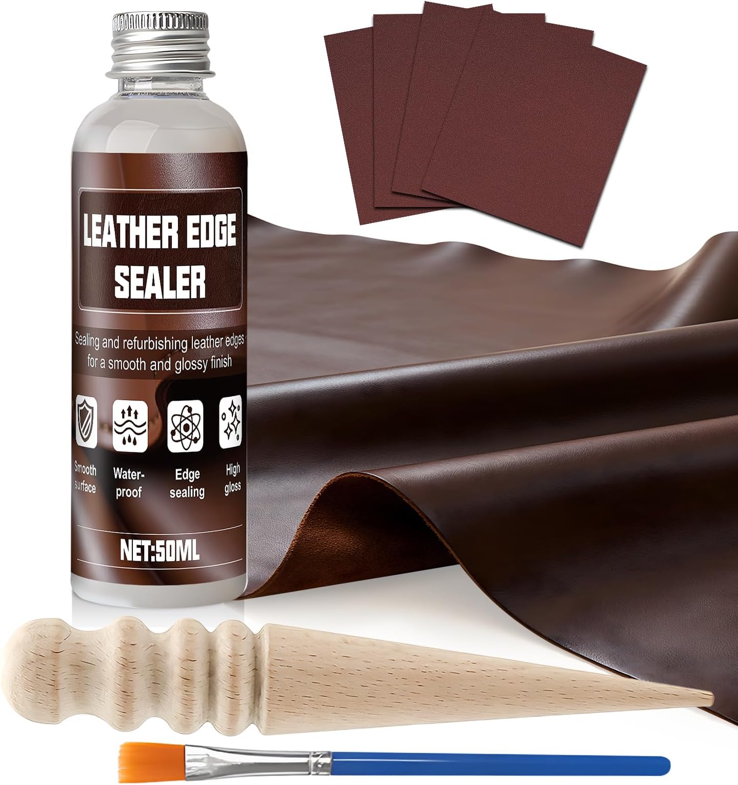 Leather Sealant, Leather Edge Paint, leathers Deglazerwith leathers Tools, Suitable for Edge Banding of Wallets, Bags, Shoes and Other Products, 50ML