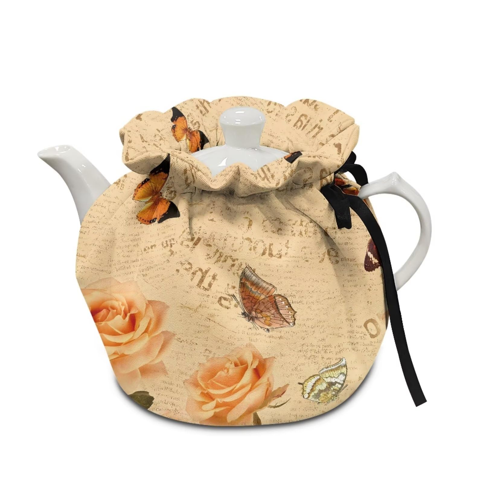 XYZCANDO Tea Kettle Covers Durable Insulated Teapot Covers Dustproof Thick Tea Cozy Heat Preservation Vintage Breakfast Warmer Rose&Butterfly Pattern Home Party Accessory