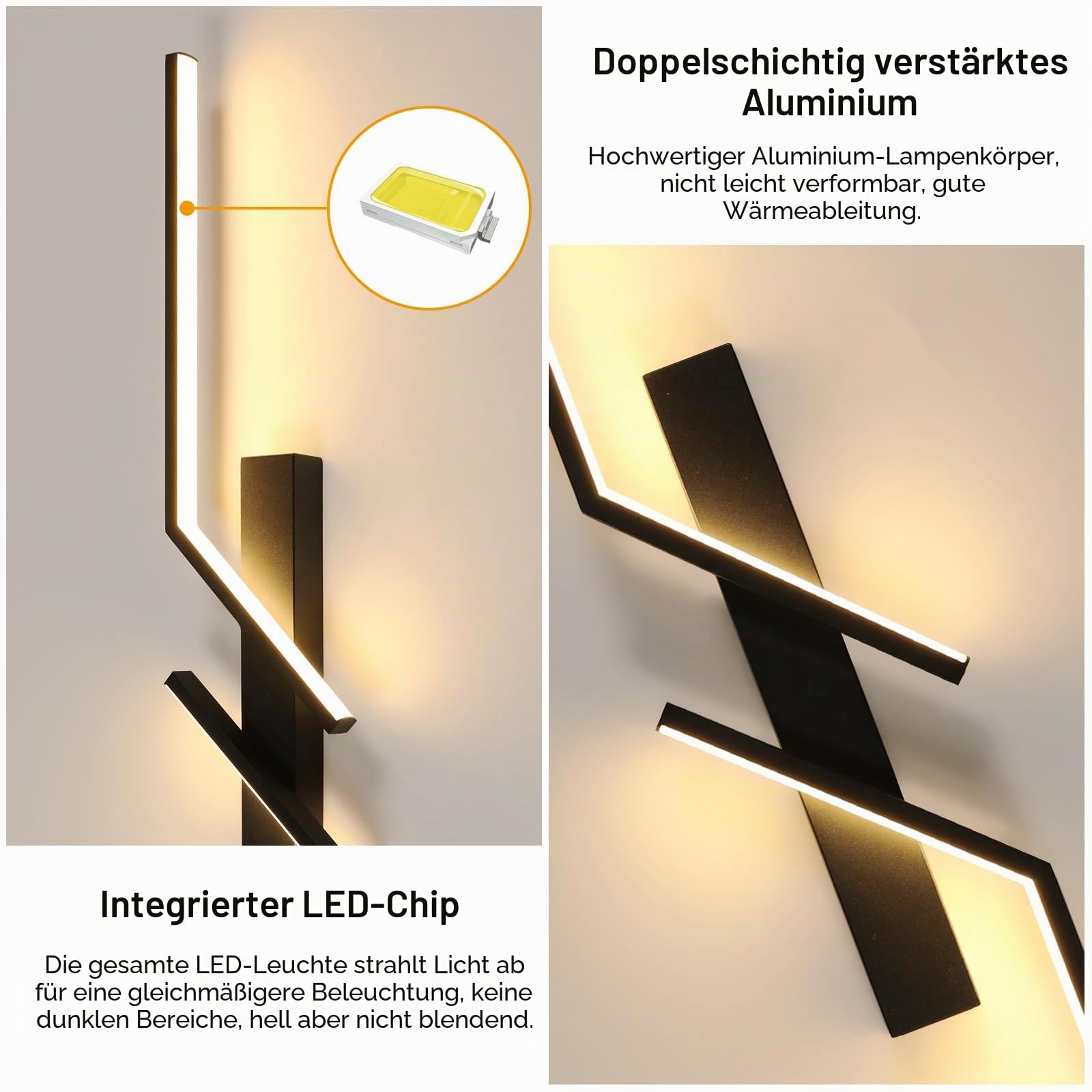 DELIPOP Wandleuchte LED Innen, 24W Lange Linie Moderne Wandlampe Schwarz, Warmweiß 3000K Wandbeleuchtung Für Schlafzimmer Wohnzimmer Korridor Treppenhaus | Lange Linie Wandbeleuchtung Für Schlafzimmer Wohnzimmer Korridor Esszimmer
