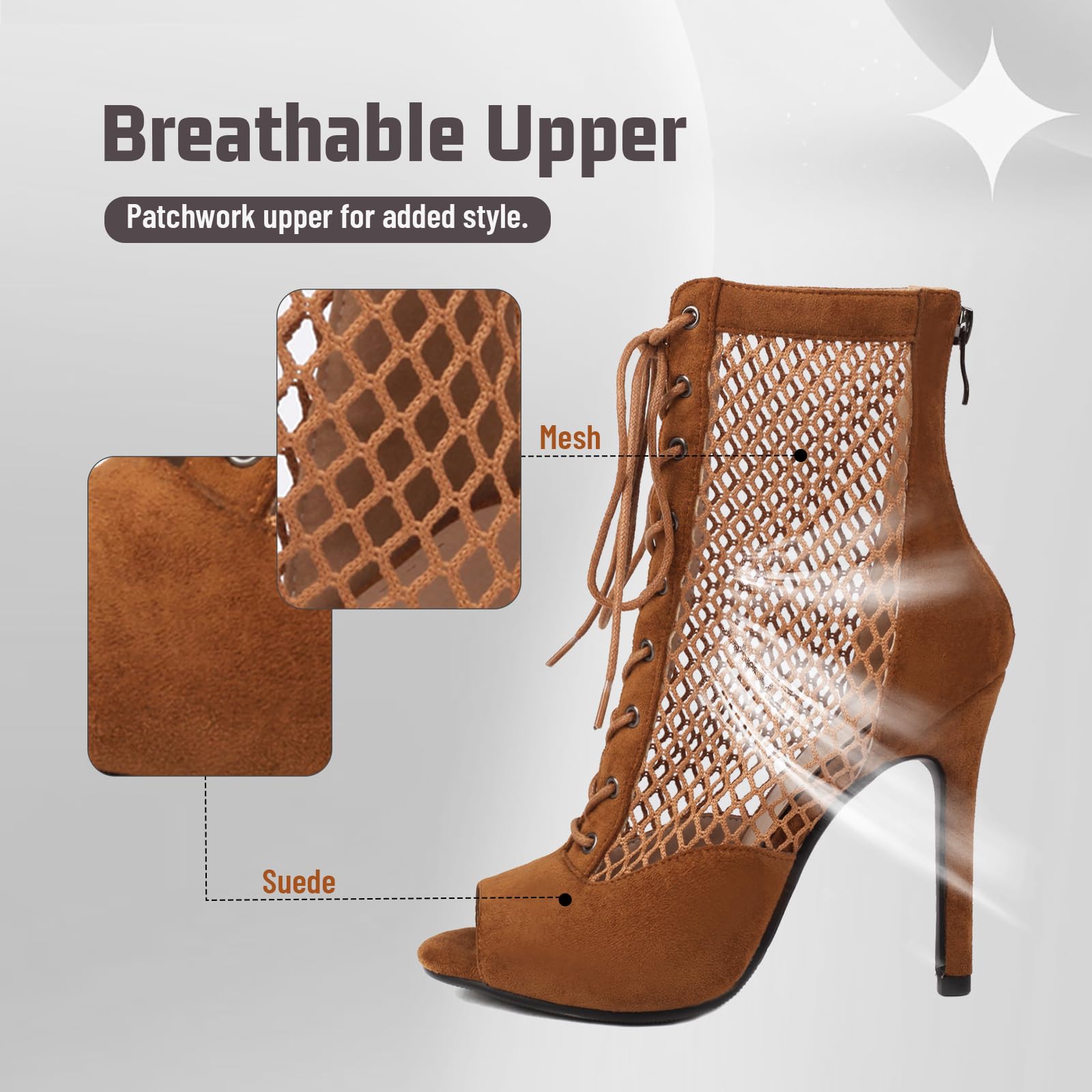 Peep Toe Buty 10 cm Zamszowe Obcasy Siatkowe Buty do tańca łacińskiego Salsa Tango Bachata