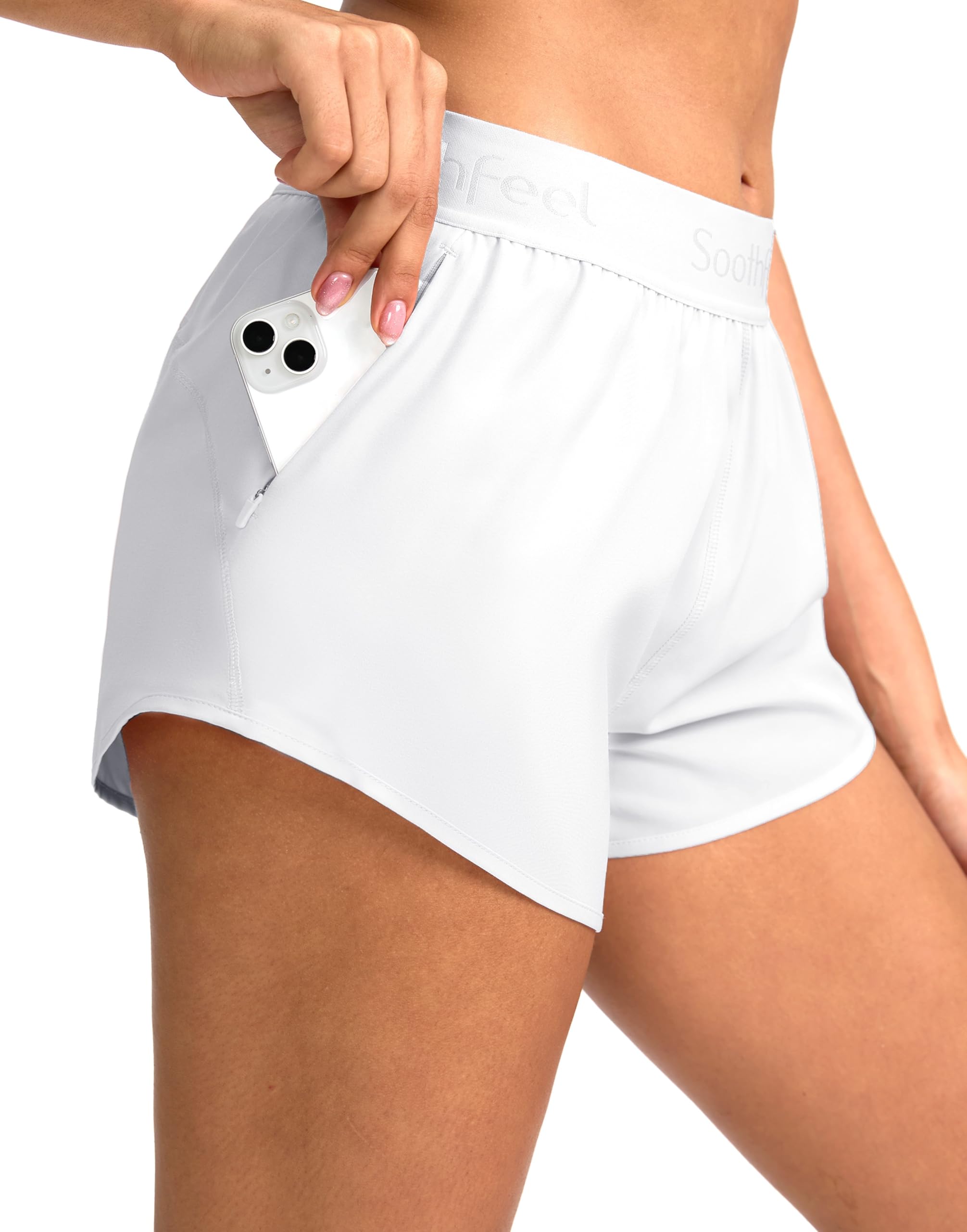 Soothfeel Women's Running Athletic Shorts with Zipper Pocket 3" Quick Dry Gym Workout Shorts for Women with Liner
