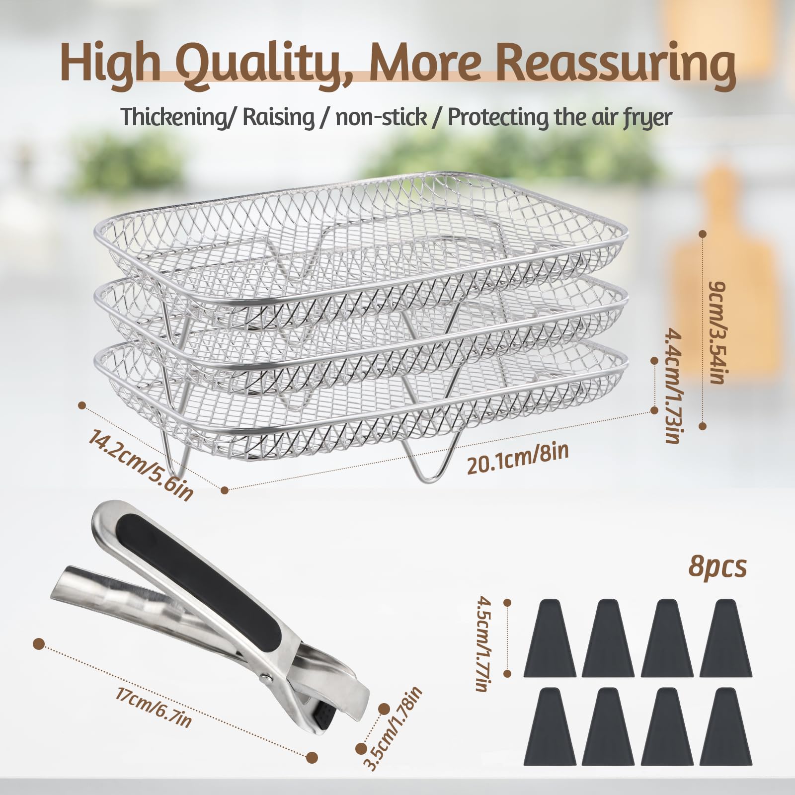 Accessori per Friggitrice ad Aria, Griglia 3 Strati Impilabile in Acciaio Inossidabile Compatibile con Ninja AF300EU/AF400EU/Cookwise, Ideale per Patatine, Carne, Verdure