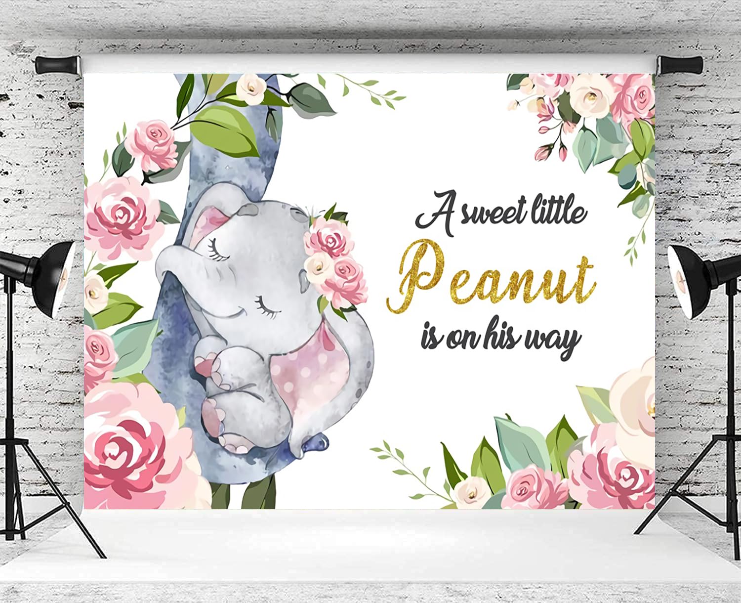 Telón de Fondo de Baby Shower para Niña 3,6x3m, Lindo Elefante Flores Rosa Fondo de fotografía de Vinilo para bebé Fiesta de cumpleaños recién Nacido decoración de Mesa de Pastel