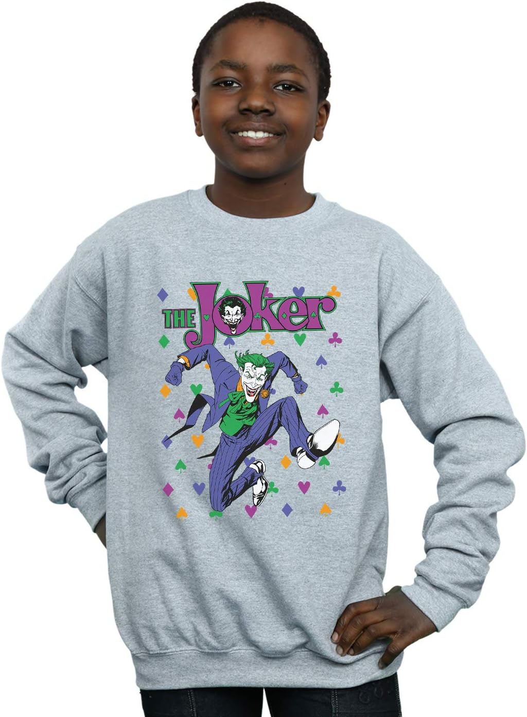 DC Comics Boys Batman Joker Cards Jump Sweatshirt Sport Grey 9-11 Years