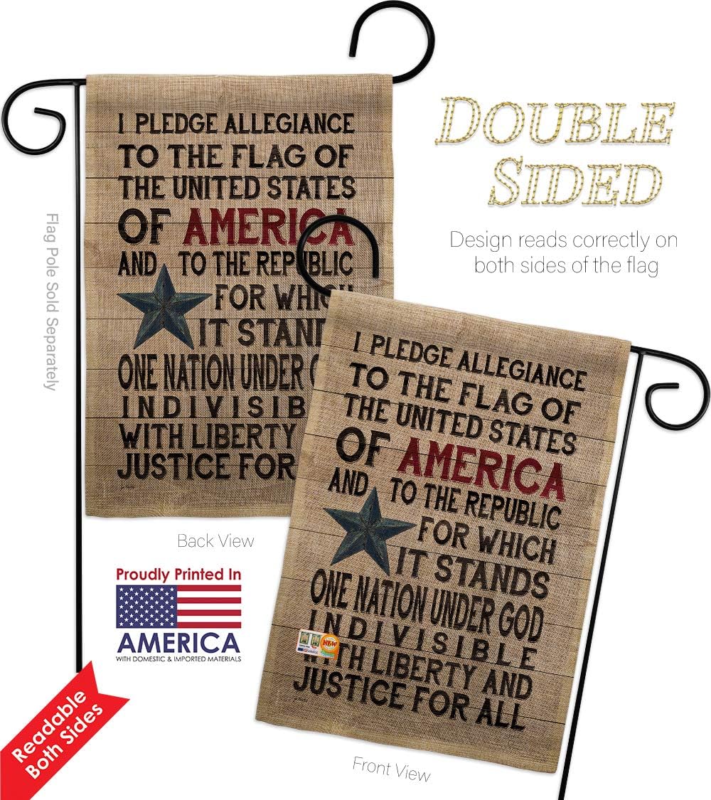 Pledge of Allegiance Burlap Garden Flag Americana Star and Stripes Patriotism Independence Memorial United State American Small Decorative Gift Yard House Banner Double-Sided Made In USA 13 X 18.5
