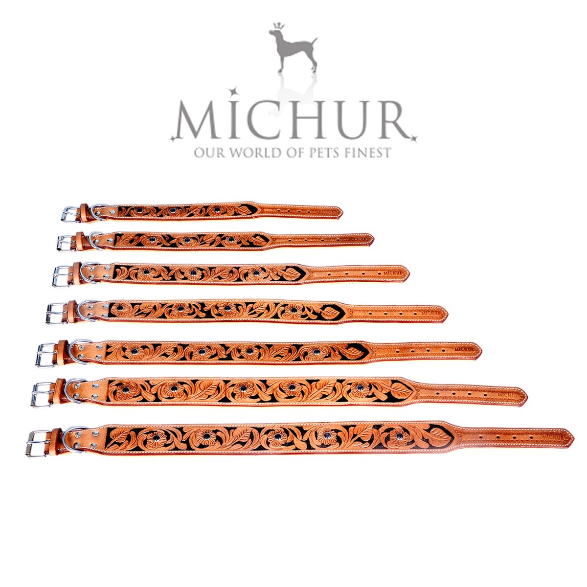 MICHUR Jose Hundehalsband Leder – Handgeschnitzt, Beige Mit Schwarzen Akzenten, 45 Cm
