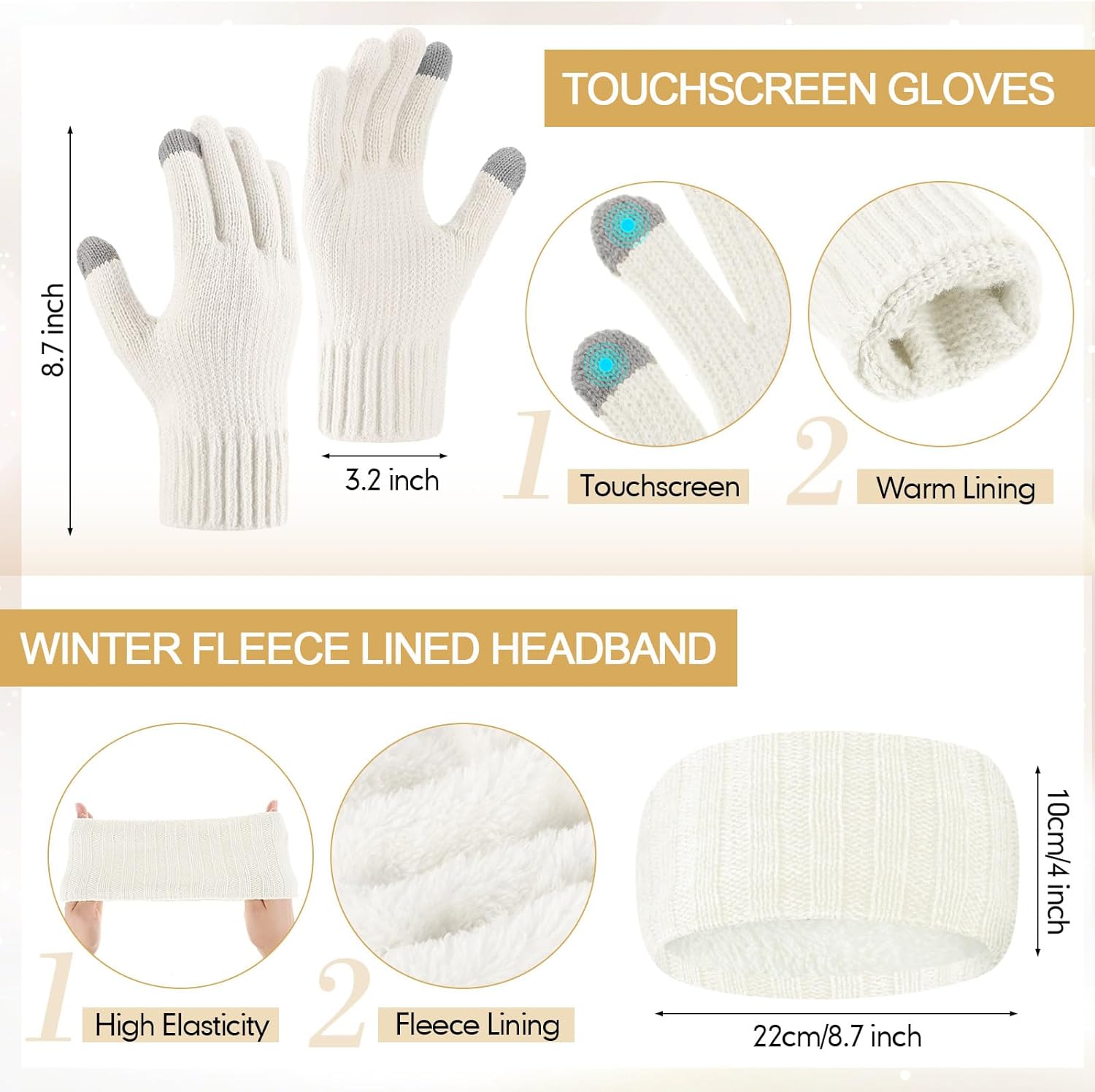 4 Pcs Winter Hat Scarf Gloves Headband Set Knit Beanie Touch Screen Gloves Long Scarf Valentine Gift for Women Men - Image 4