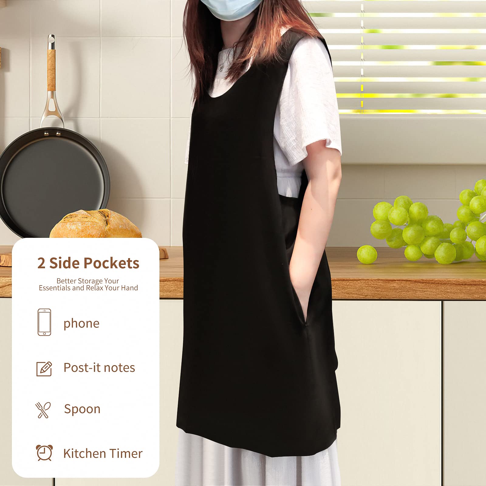 Delantal De Estilo JaponéS, Delantal Sin Ataduras, Delantal De Tiras Cruzadas Con Bolsillos,Delantal De AlgodóN,Adecuado Para Cocina, ReposteríA, JardineríA, Pintura, CafeteríA,etc