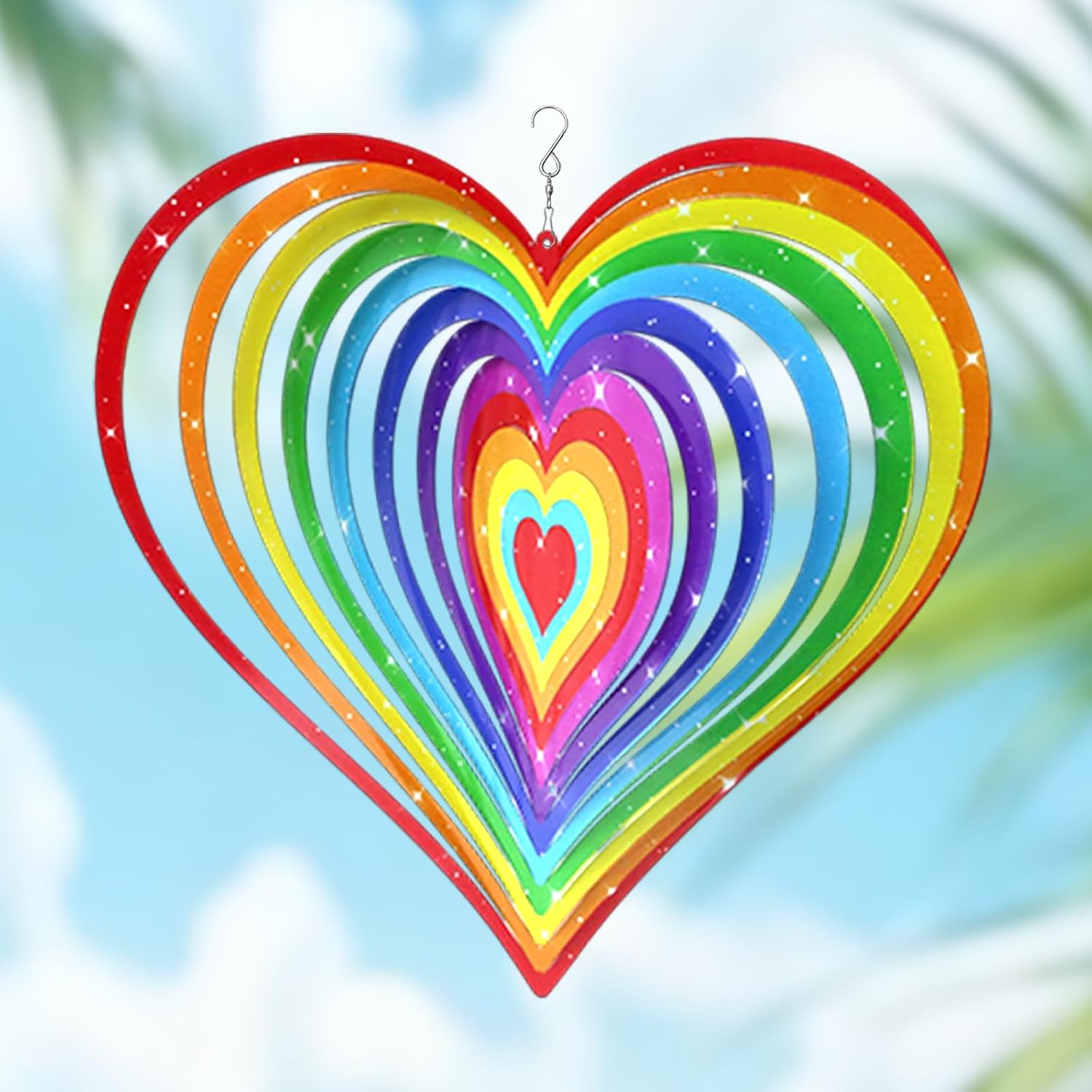 Wazzio Love Heart Wind Spinners Outdoor, Hanging Wind Spinners for Birthday Christmas Valentines Day, 12 inch Outdoor Indoor Hanging Ornament for Garden Porch Backyard Lawn