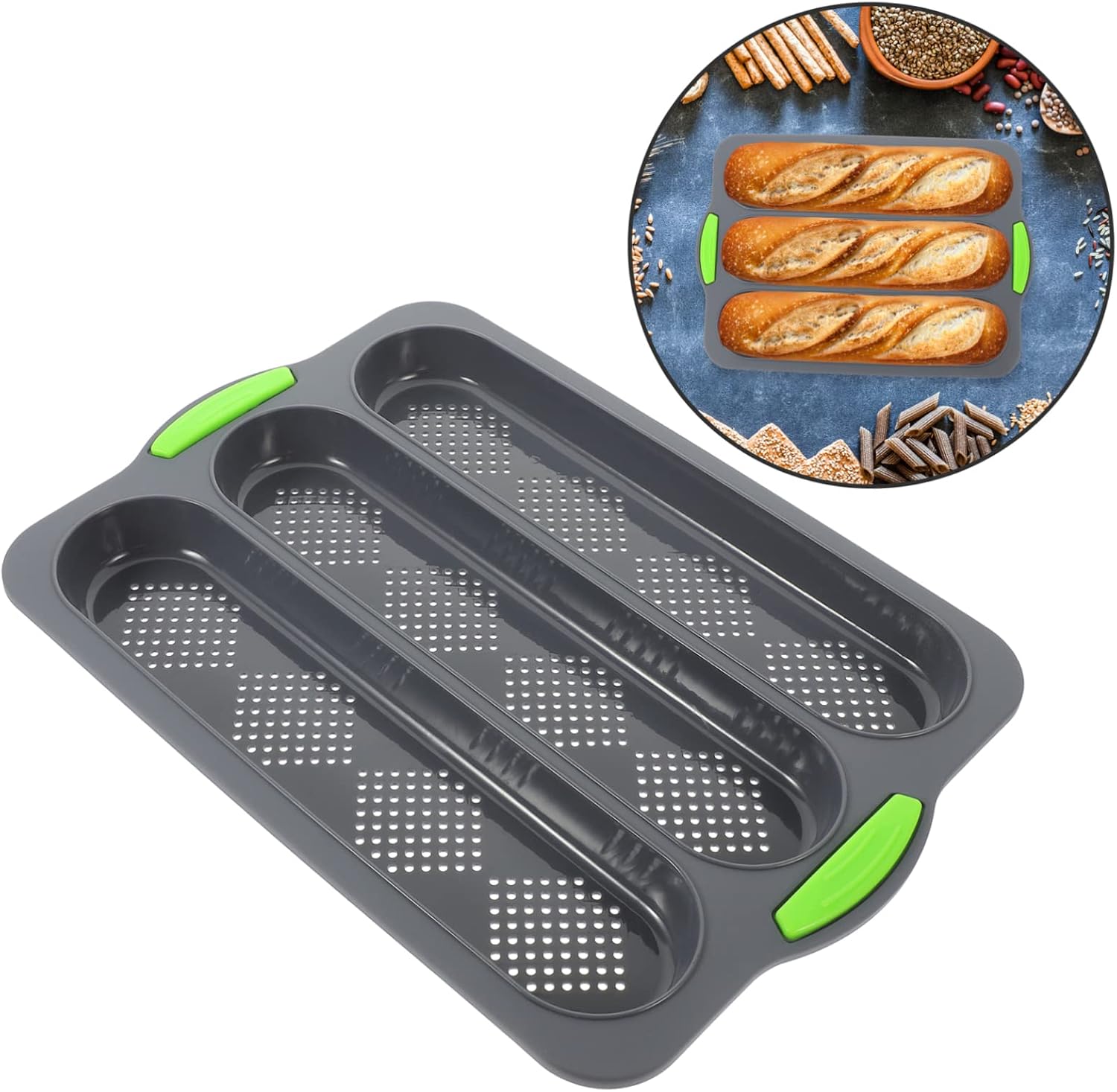 Silicone French Bread Loaf Pan 3-Cavity Nonstick Baking Mold for Baguettes Sturdy and Heat Baking Accessory for Home Bakers