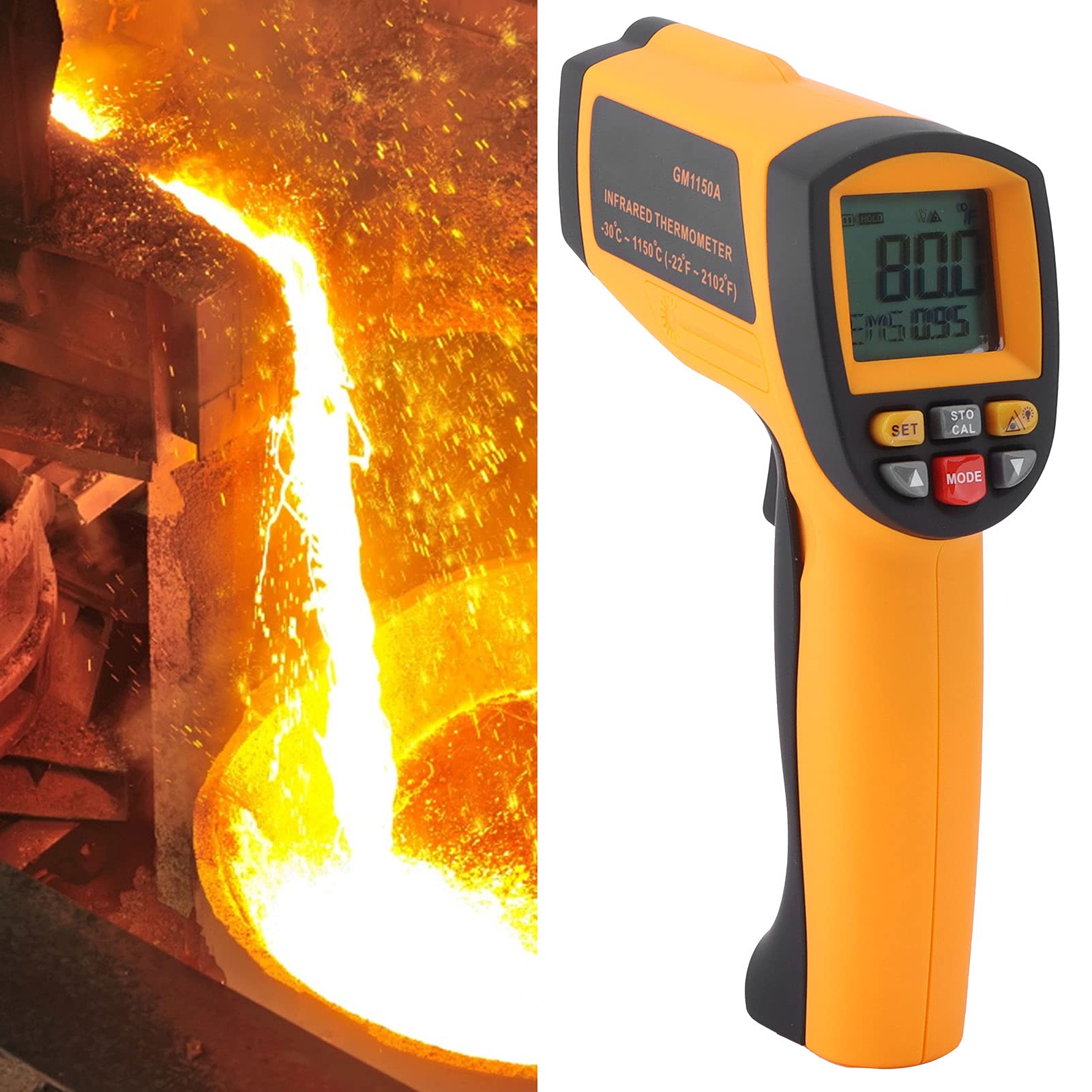 Alvinlite Infrarot-Thermometer (Nicht Für Menschen), Berührungslose Digitale Laser-Temperaturpistole, ‑30~1150 ℃ (-22~2102 ℉), IR-Laser-Thermometer, Tragbares Temperaturmessgerät