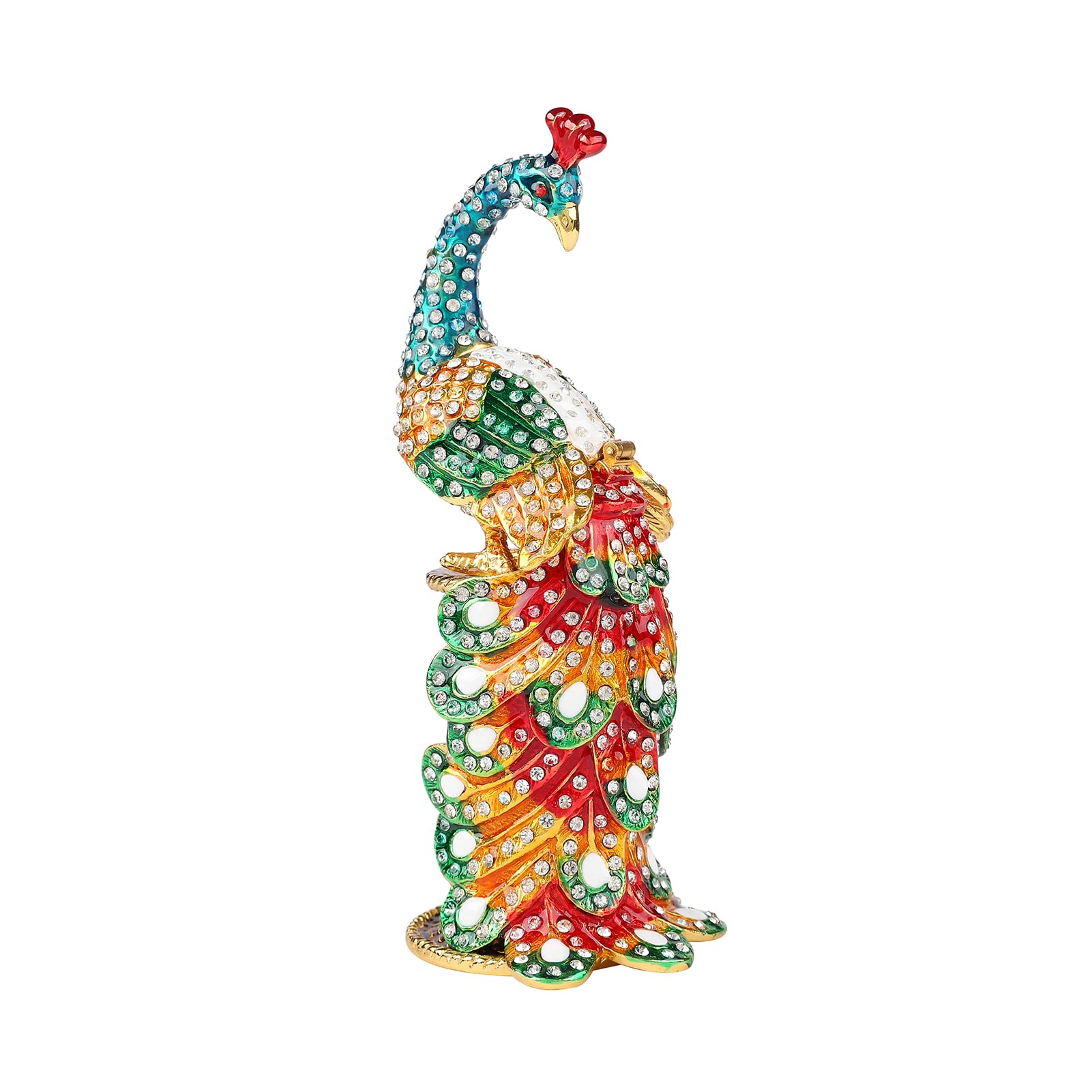 Furuida Peacock Trinket Boxes Hinged Enameled Jewelry Box Hand-Painted Classic Animals Ornaments Craft Gift for Home Decor (Colorful)