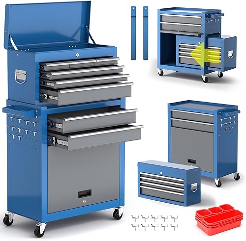 Cofre de herramientas rodante, caja de herramientas de 8 cajones con ruedas, organizador de caja de herramientas extraíble, armario de