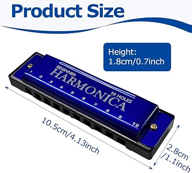 Blue Harmonica 10-Hole, 20-Tone Harmonicas for adults- Mouth Organ Key of C Diatonic, Perfect Music Gift for Beginners Gifts & Music Lovers