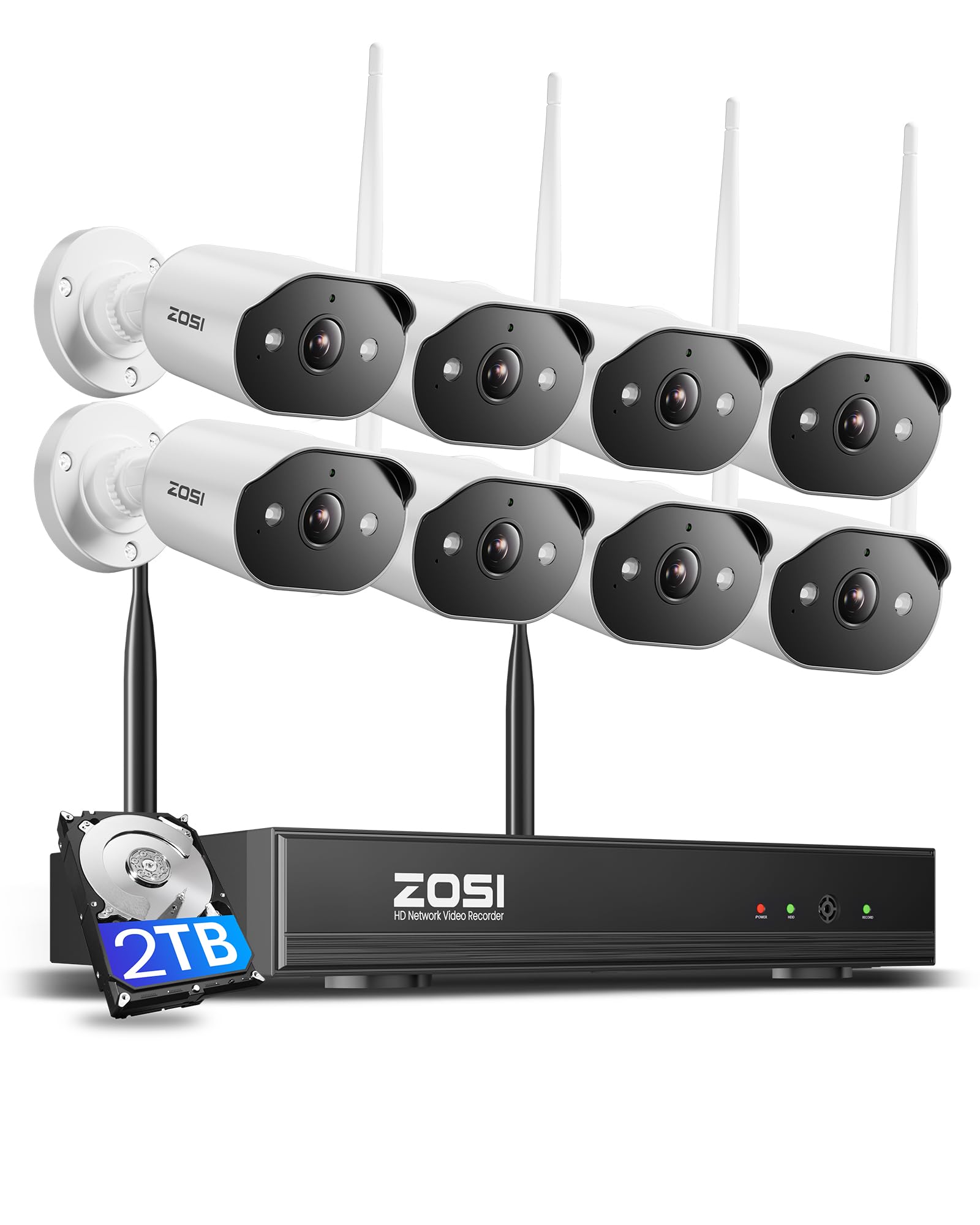 ZOSI 3MP WLAN Überwachungskamera Set Aussen, 2TB NVR, 8X 3MP Wi-Fi 6 Kamera