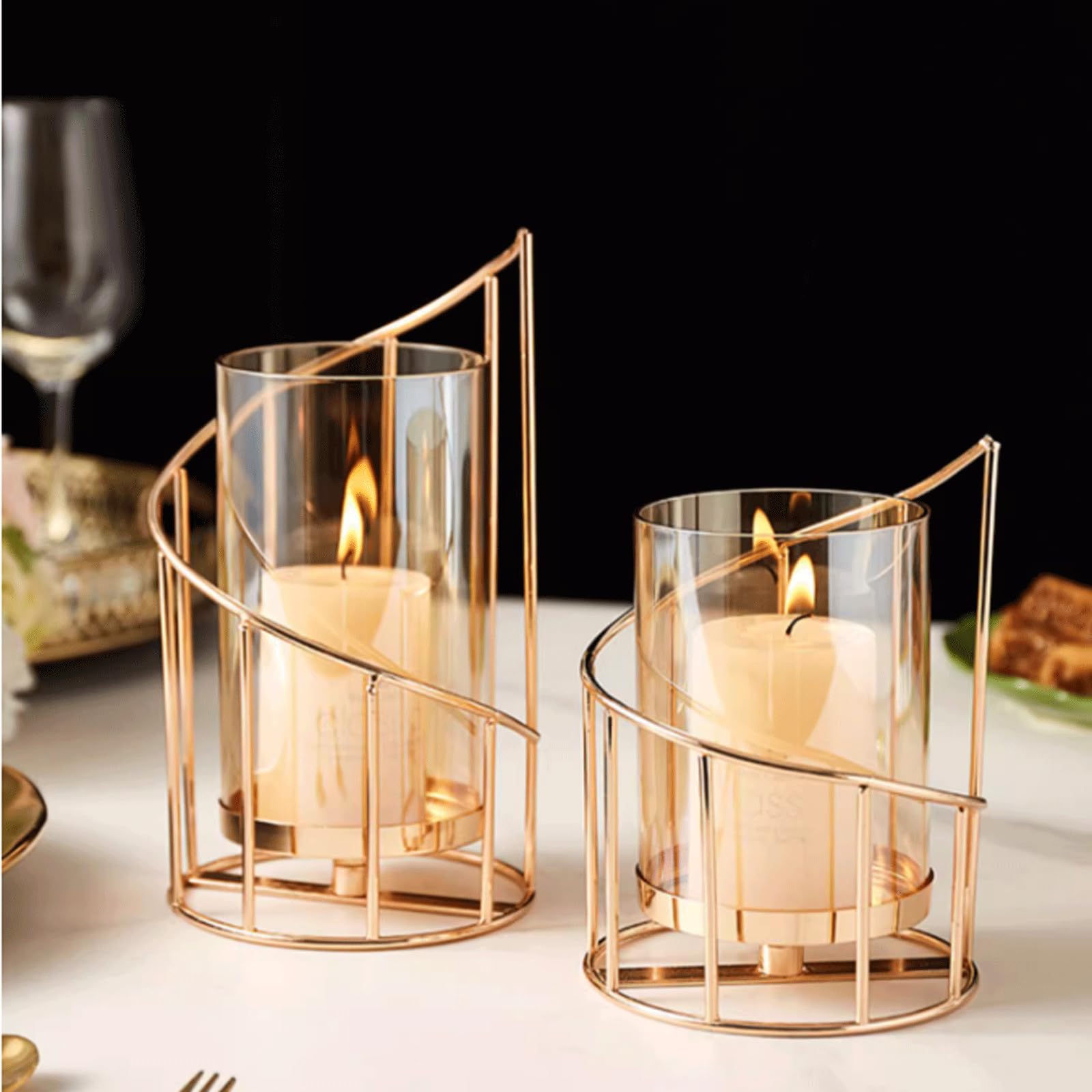 Kerzenhalter mit Metallrahmen, Kerzenhalter aus Glas, Kerzenbechersäule, Kerzenhalter aus Glas für Hochzeitsdekoration und Esszimmerzeremonie-Dekor