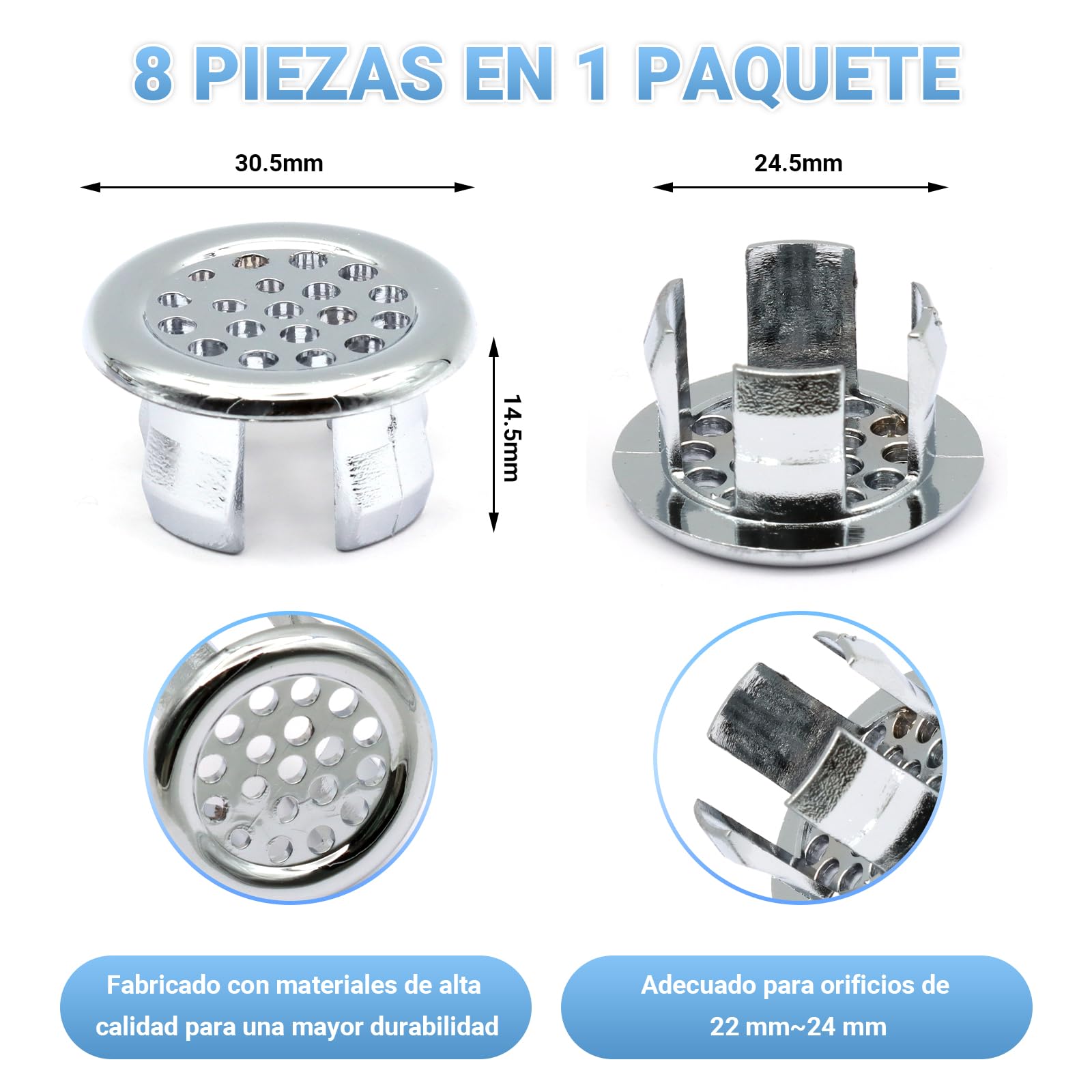 ZOCONE 8 Piezas Embellecedor Lavabo Agujero, Anillo Desbordamiento Embellecedor Rebosadero Lavabo, Anillo Hueco Agujero Redondo Tapa Rebosadero Lavabo Inserto para Fregadero, Baño, Cocina
