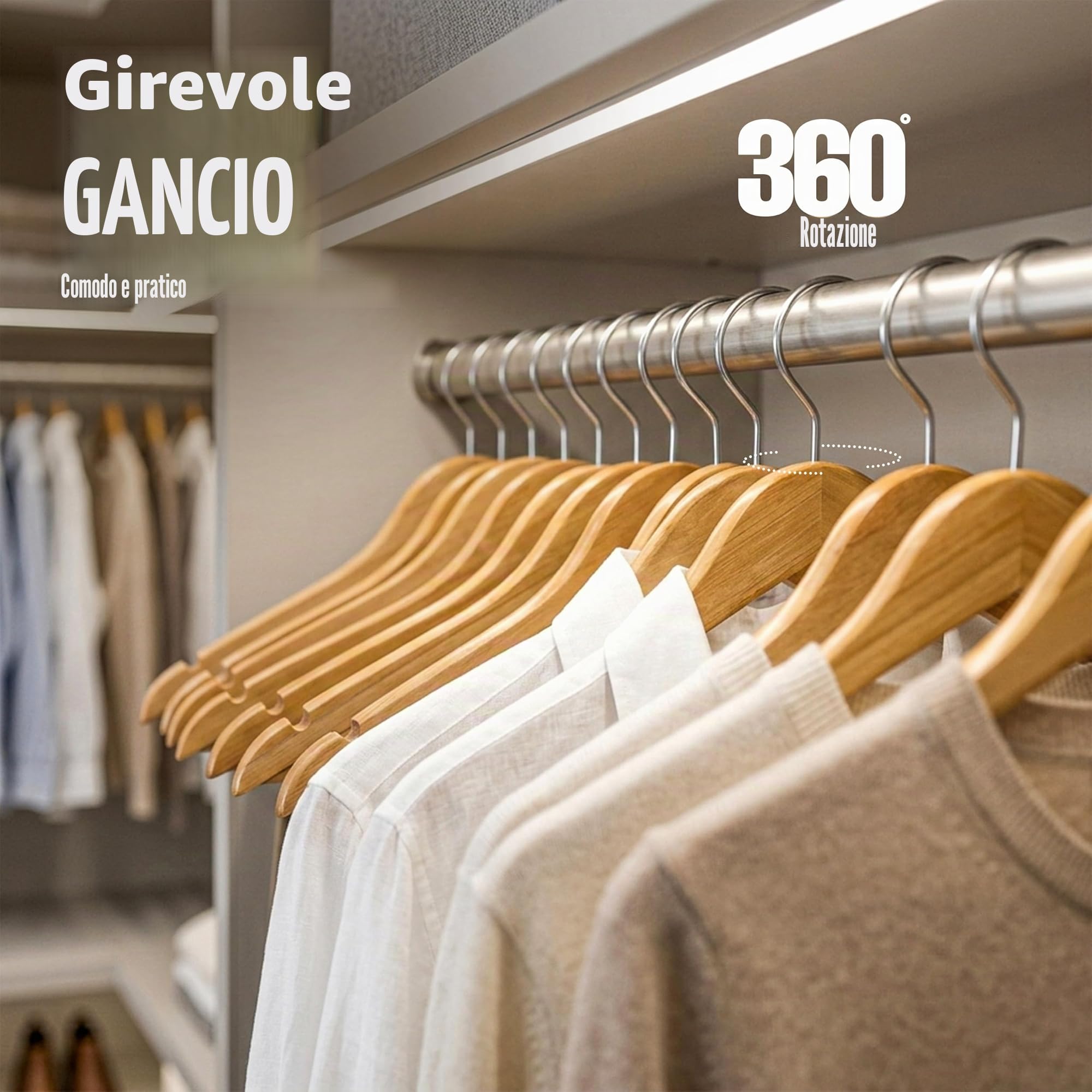 Utopia Home grucce in legno Antiscivolo con barra rotonda per pantaloni e scanalature per le spalle - Grucce durevoli e sottili per cappotto, abito, pantaloni, giacca (Confezione da 20, Naturale)