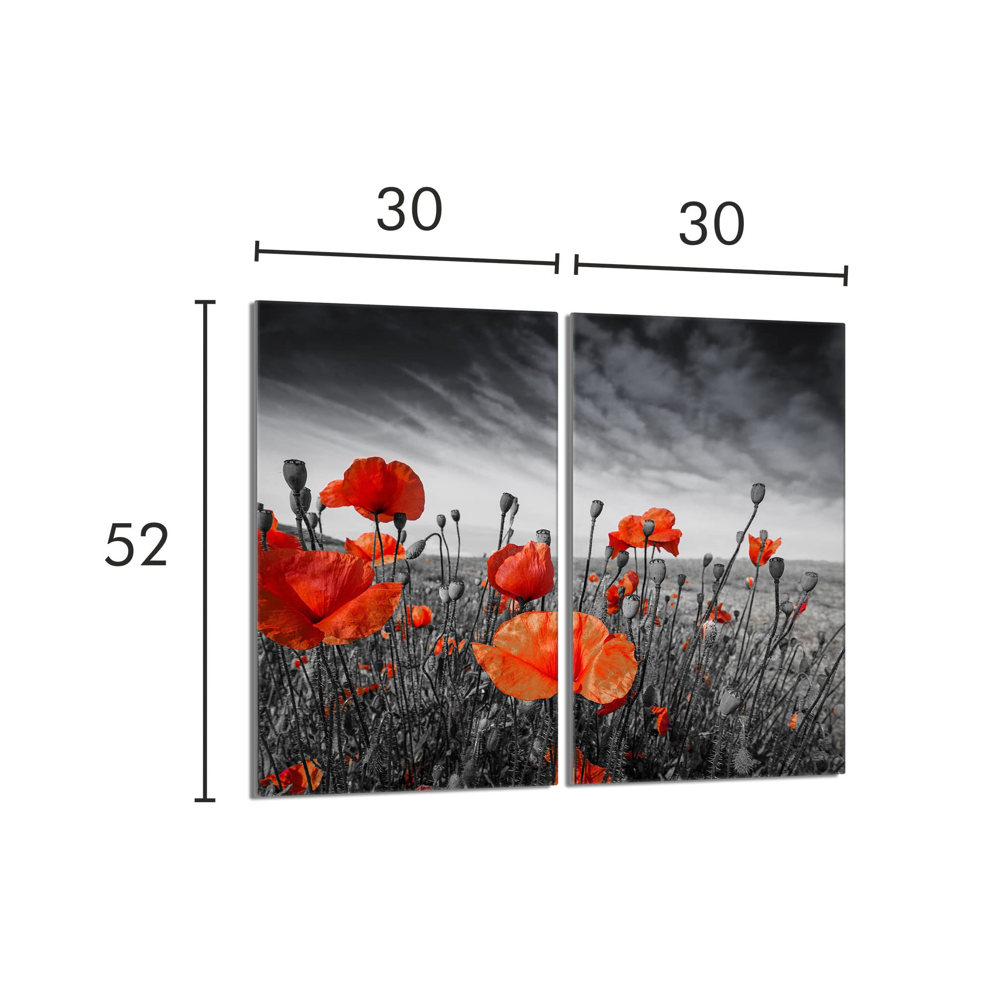 Tabla de cortar decorativa de cristal templado y cubre vitro, Placa protectora de vitrocerámica 30 x 52 cm 2 piezas, para inducción, protección contra salpicaduras, decoración, AMAPOLAS
