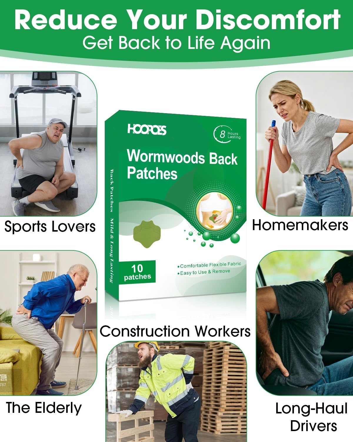 HOOPOES Back Pain Relief Patches | Fast Acting Herbal Patch for Lower & Upper Back Pain, Muscle Strain & Sciatica Support | Hot & Cold Therapy | Long Lasting 8–12 Hours | Easy Peel & Stick (10 Patches) — Amazon image 8