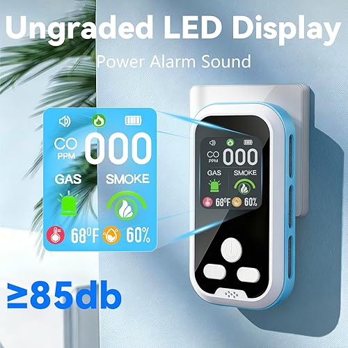 Miniatura 4 de Combo de detector de monóxido de carbono 5 en 1 con alarma de monóxido de pantalla HD, detecta CO, gas natural, humo, temperatura y humedad para el