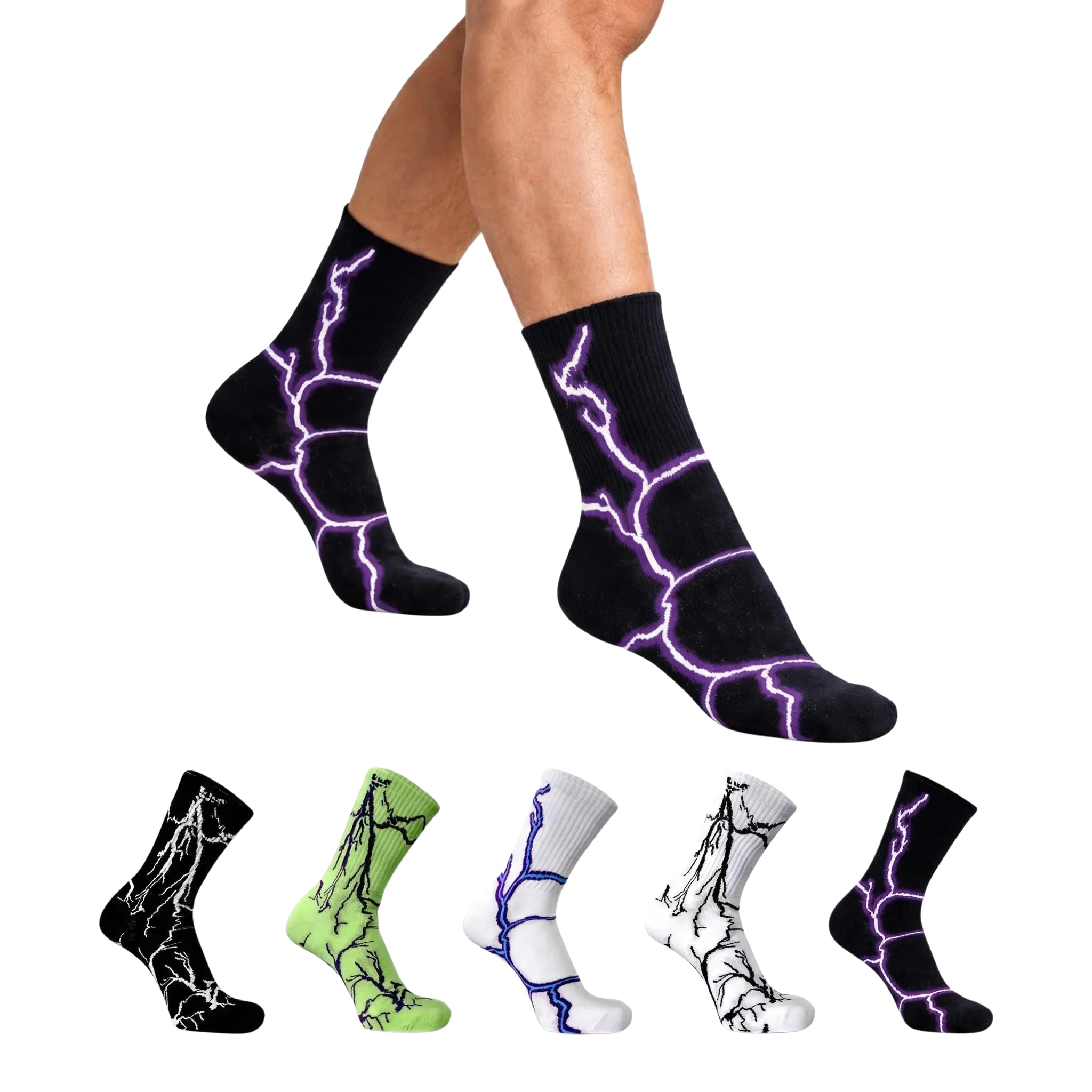 label sk Unisex Fire & Flame/Electric,lighting Print Crew Socks - Soft Cotton, Breathable & Stretchable Streetwear Socks for Men & Women | Stylish Casual, Sports & Daily Use-picture-35