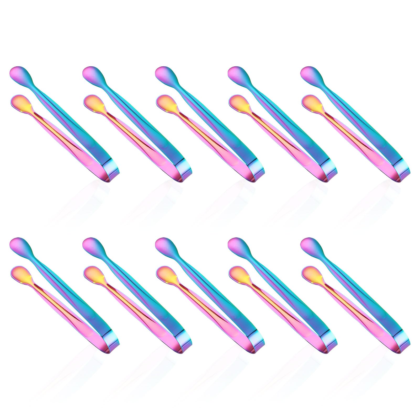 10 Stück Zuckerzange Eiszange Set,Edelstahl Zuckerzange Candybar Bunte Eiswürfelzange Klein Mini Servierzange für Party Kaffee Bar Küche (Bunte)