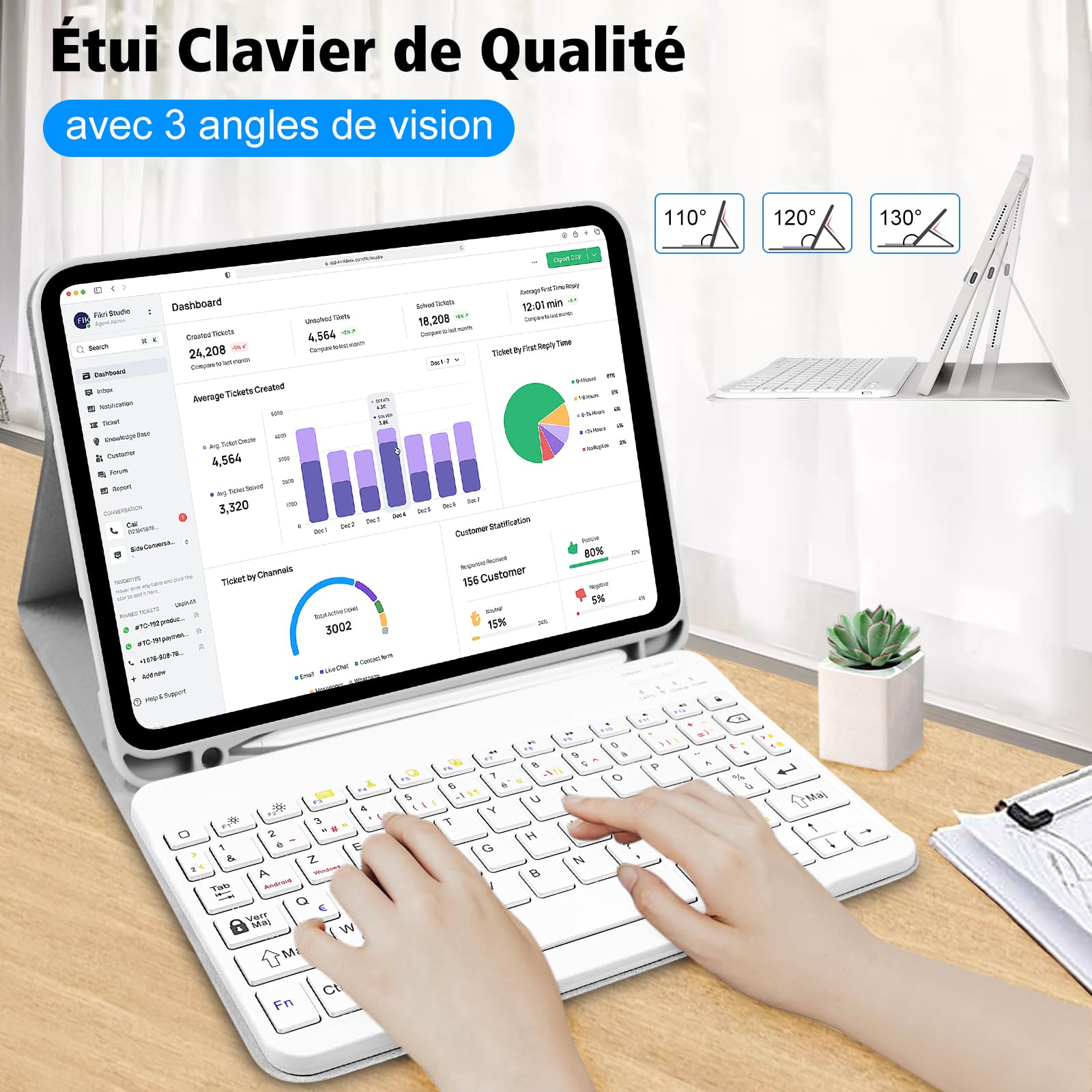 Coque Clavier pour iPad A16 11/10 Ème Generation (10.9 Pouces 2022/11 Pouces A16 2025), Housse iPad 11 Bluetooth Détachable sans Fil avec Porte-Stylo, AZERTY Layout (Gris Blanc)