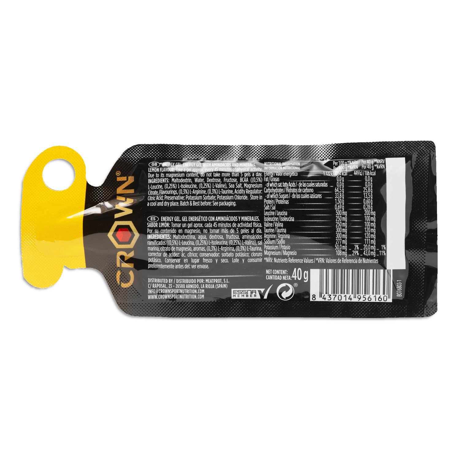 Crown Sport Nutrition Energy Gel | Carbohidratos + BCAA, Arginina, Taurina y Electrolitos | Textura líquida, con y sin cafeína | Vegano | Sin alérgenos