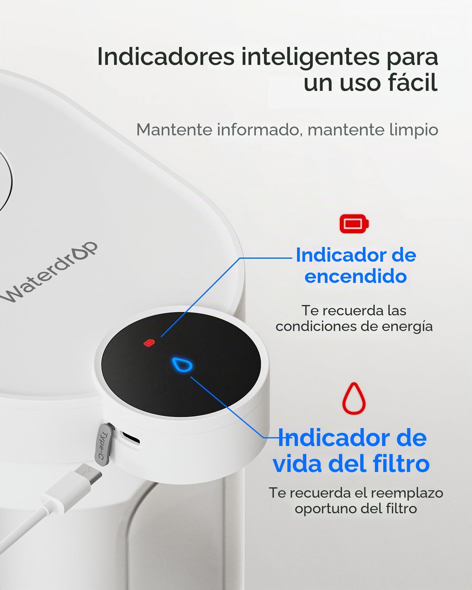 Waterdrop 0 TDS Zero TDS Dispensador de filtro de agua recargable de agua, jarra potente eléctrica instantánea de 4 etapas, reduce el cloro, plomo, sistema de filtración de agua de encimera de 15