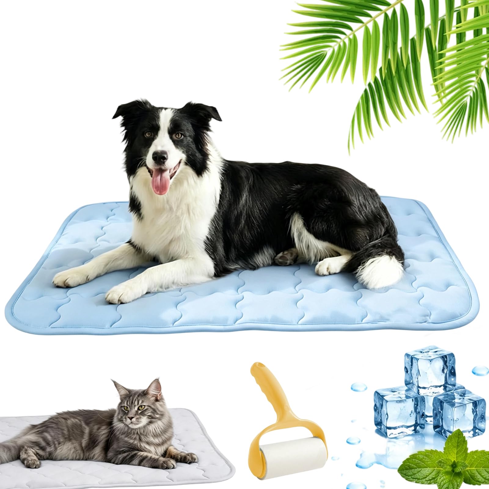 fjaldjfu Dog Cooling Mat, Breathable Pet Cooling Mat for Cats with Waterproof Design, Washable Ice Silk Cooling Pet Bed with Anti Slip Grip for Dog Cats in Hot Summer (1PC-Blue,S)